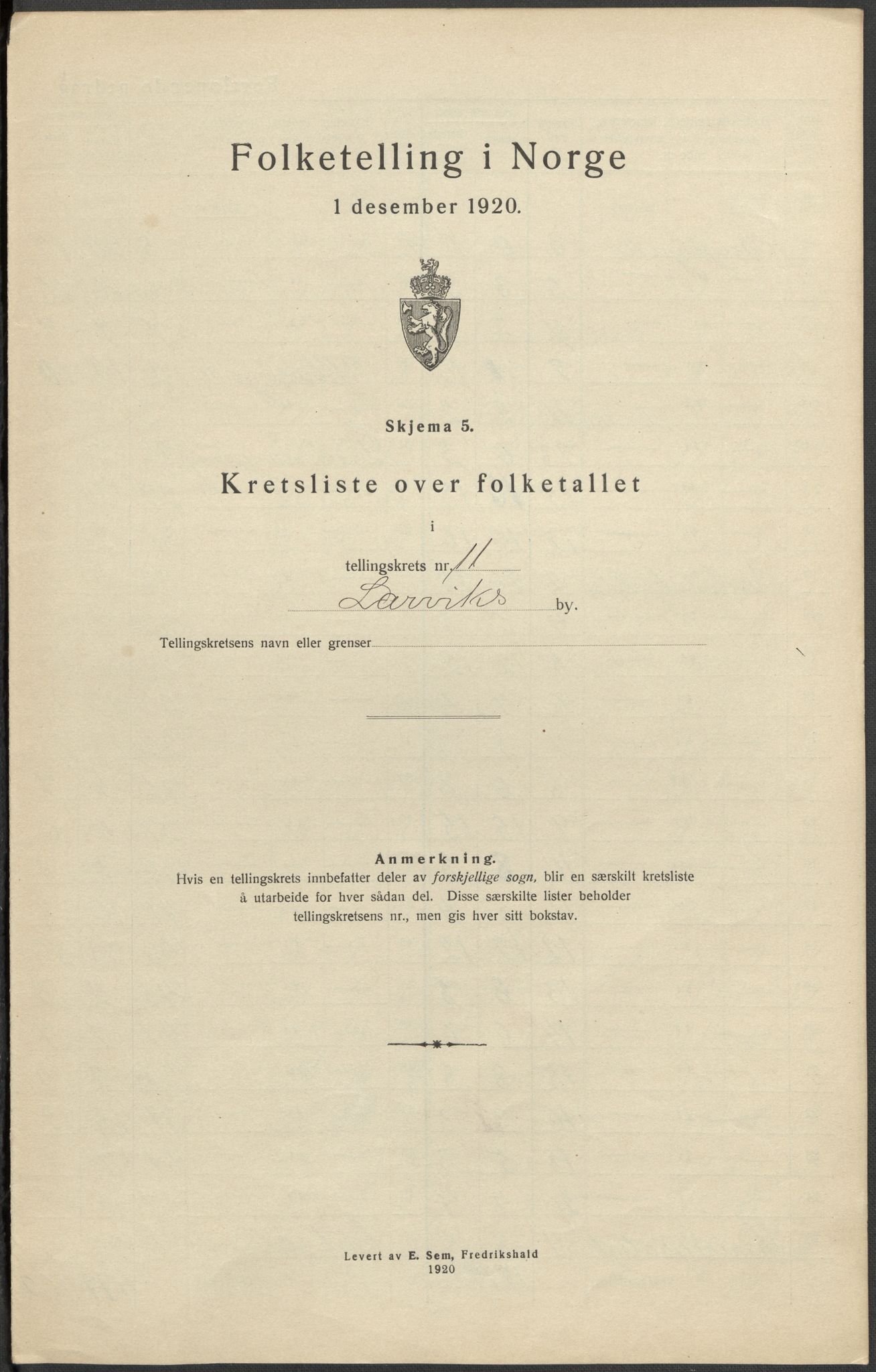 SAKO, Folketelling 1920 for 0707 Larvik kjøpstad, 1920, s. 61