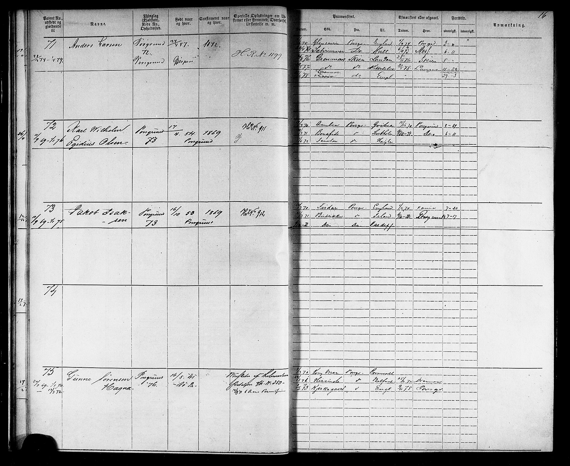 Porsgrunn innrulleringskontor, AV/SAKO-A-829/F/Fb/L0002: Annotasjonsrulle, 1868-1901, s. 18