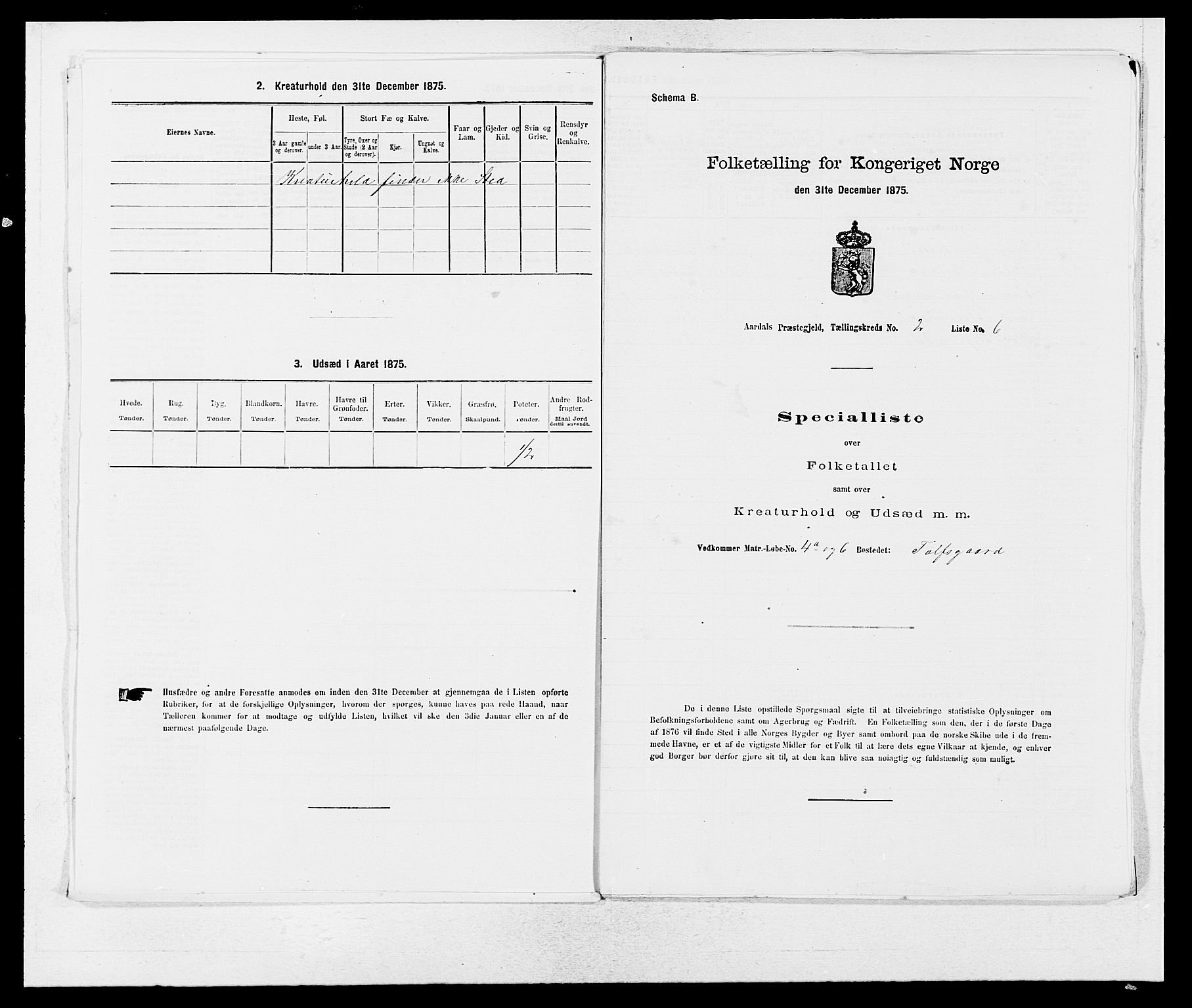 SAB, Folketelling 1875 for 1424P Årdal prestegjeld, 1875, s. 188