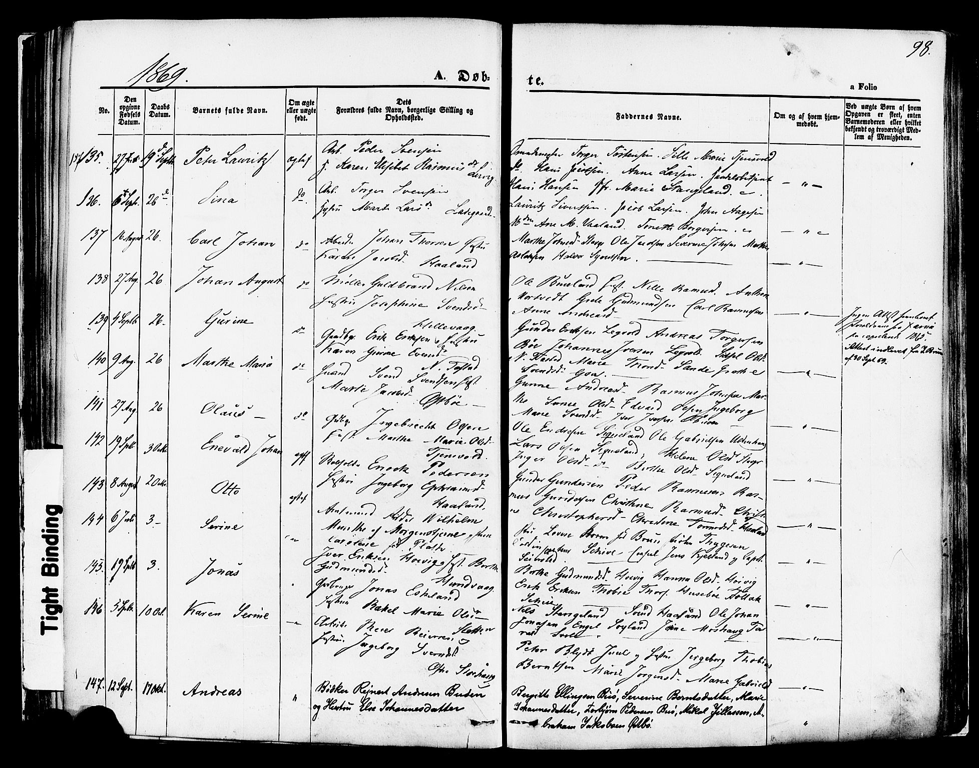 Hetland sokneprestkontor, AV/SAST-A-101826/30/30BA/L0003: Ministerialbok nr. A 3, 1862-1876, s. 98