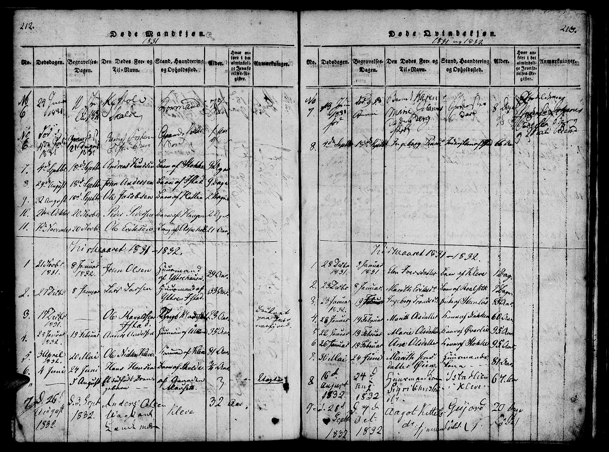 Ministerialprotokoller, klokkerbøker og fødselsregistre - Møre og Romsdal, SAT/A-1454/557/L0679: Ministerialbok nr. 557A01, 1818-1843, s. 212-213