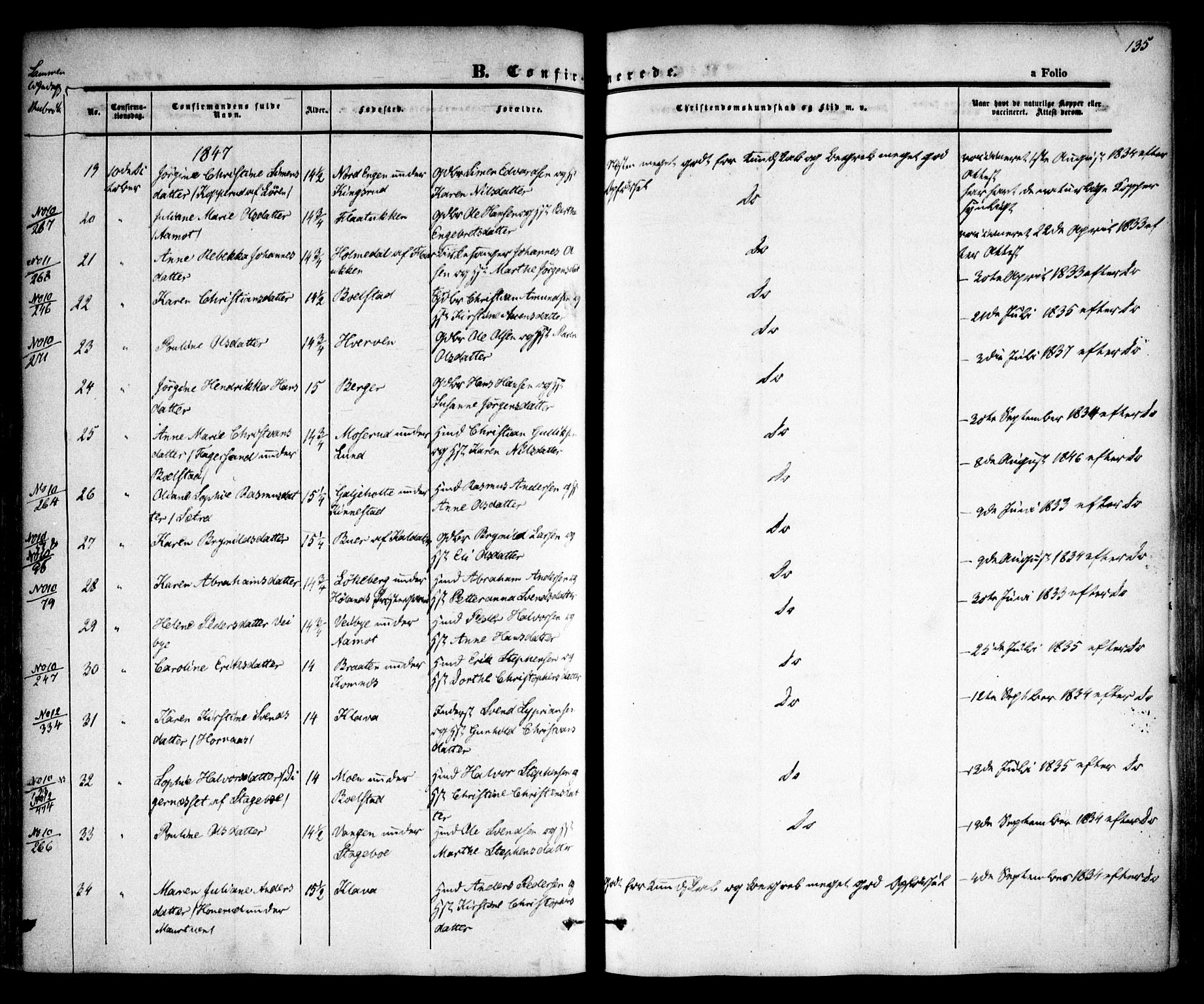 Høland prestekontor Kirkebøker, SAO/A-10346a/F/Fa/L0009: Ministerialbok nr. I 9, 1846-1853, s. 135