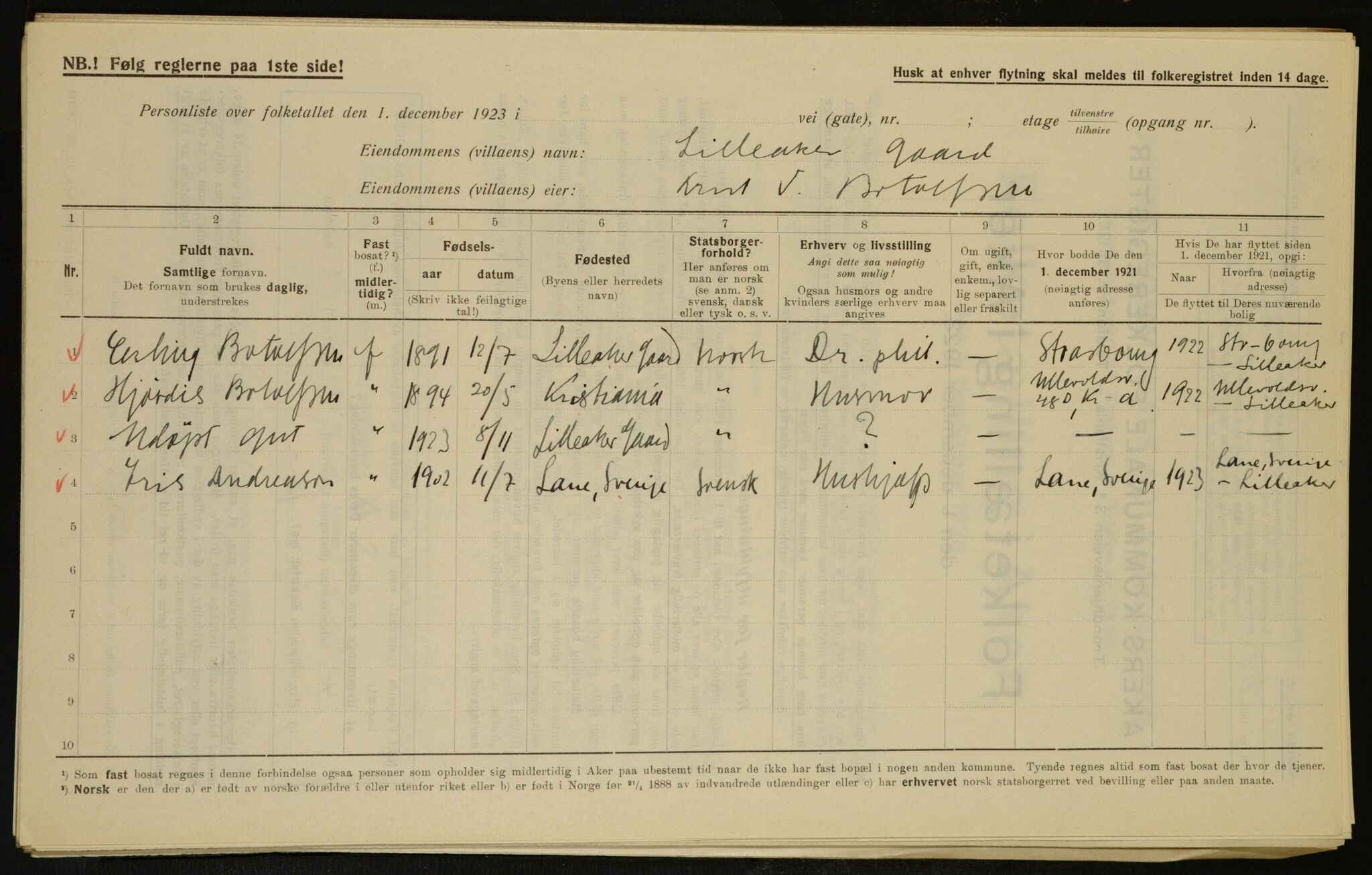 , Kommunal folketelling 1.12.1923 for Aker, 1923, s. 7024