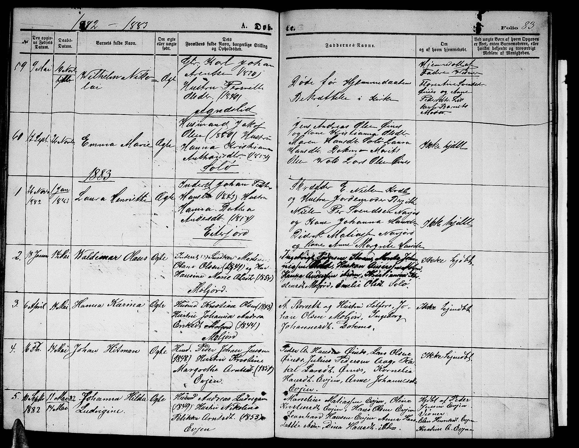 Ministerialprotokoller, klokkerbøker og fødselsregistre - Nordland, SAT/A-1459/846/L0653: Klokkerbok nr. 846C03, 1872-1887, s. 83