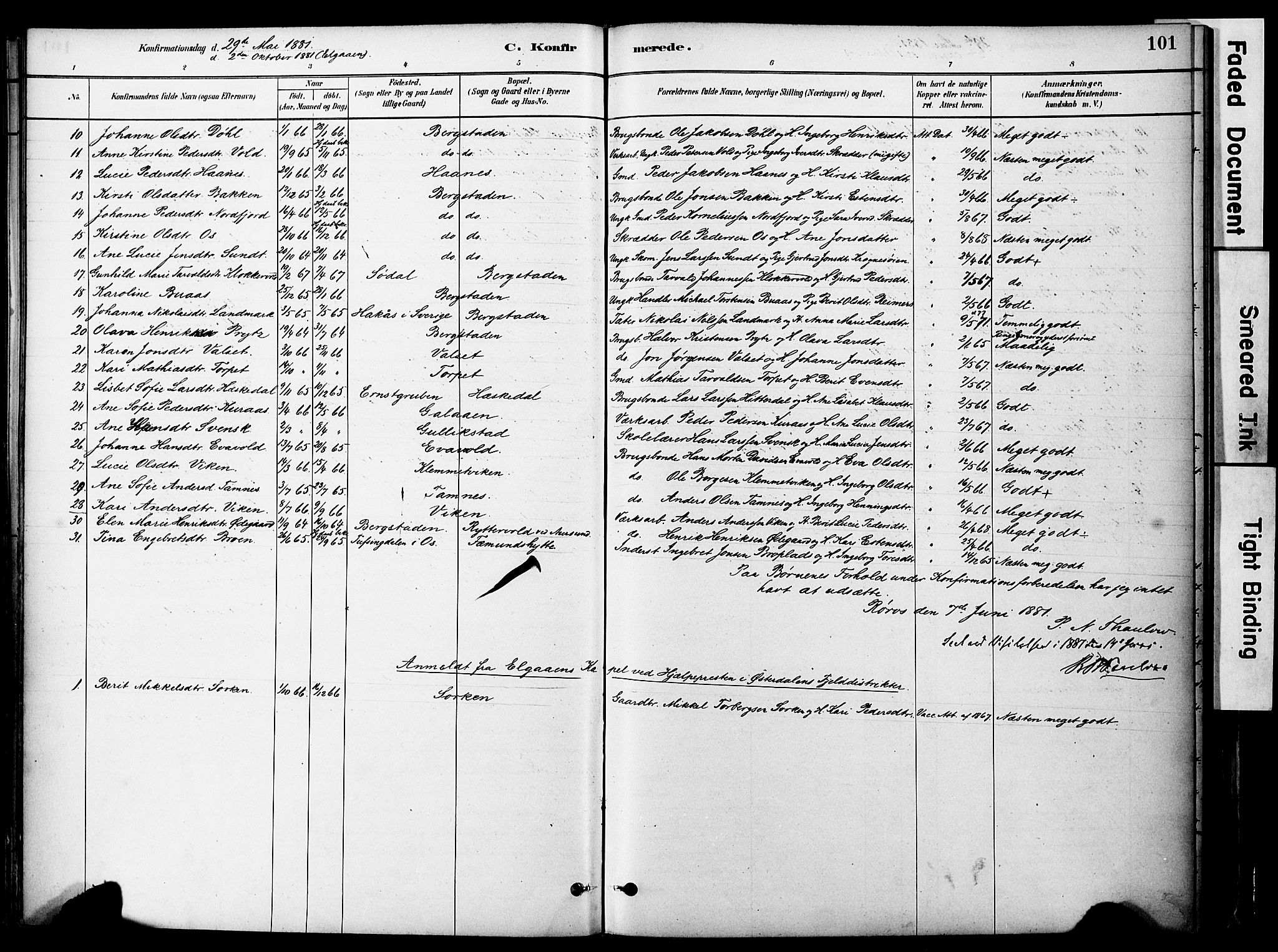 Ministerialprotokoller, klokkerbøker og fødselsregistre - Sør-Trøndelag, SAT/A-1456/681/L0933: Ministerialbok nr. 681A11, 1879-1890, s. 101