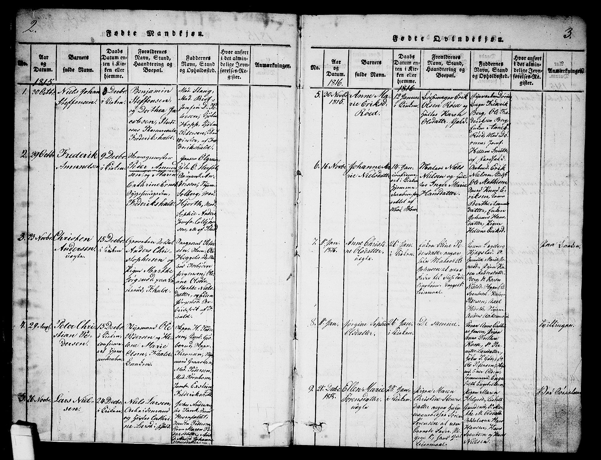 Halden prestekontor Kirkebøker, SAO/A-10909/G/Ga/L0001: Klokkerbok nr. 1, 1815-1833, s. 2-3