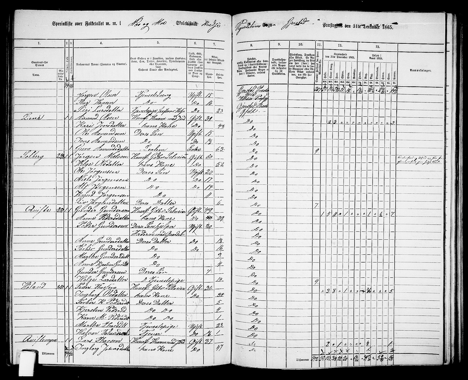 RA, Folketelling 1865 for 0911P Gjerstad prestegjeld, 1865, s. 156