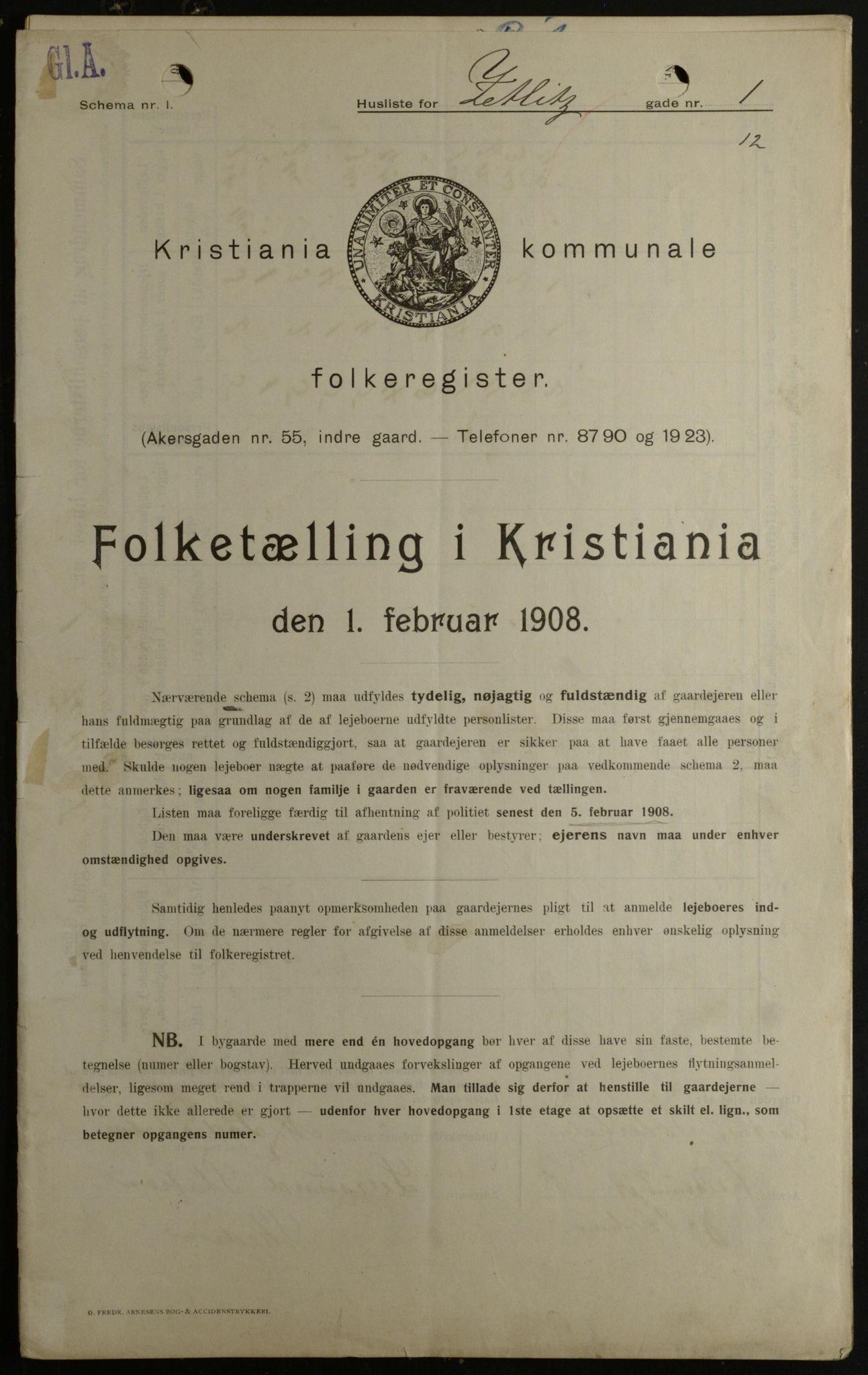 OBA, Kommunal folketelling 1.2.1908 for Kristiania kjøpstad, 1908, s. 115481