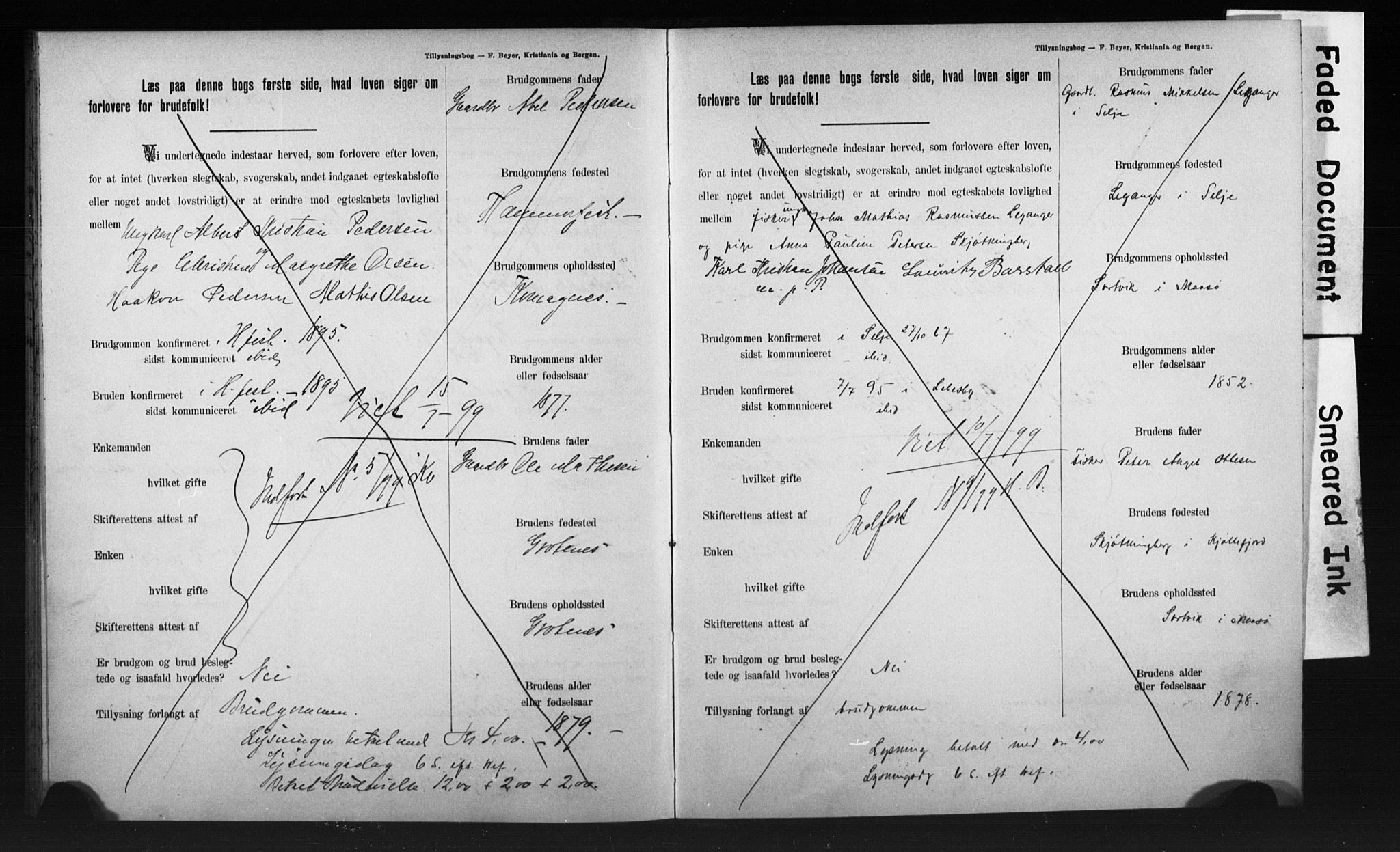 Hammerfest sokneprestkontor, AV/SATØ-S-1347/I/Ib/L0070/0004: Lysningsprotokoll nr. 70.4, 1896-1899