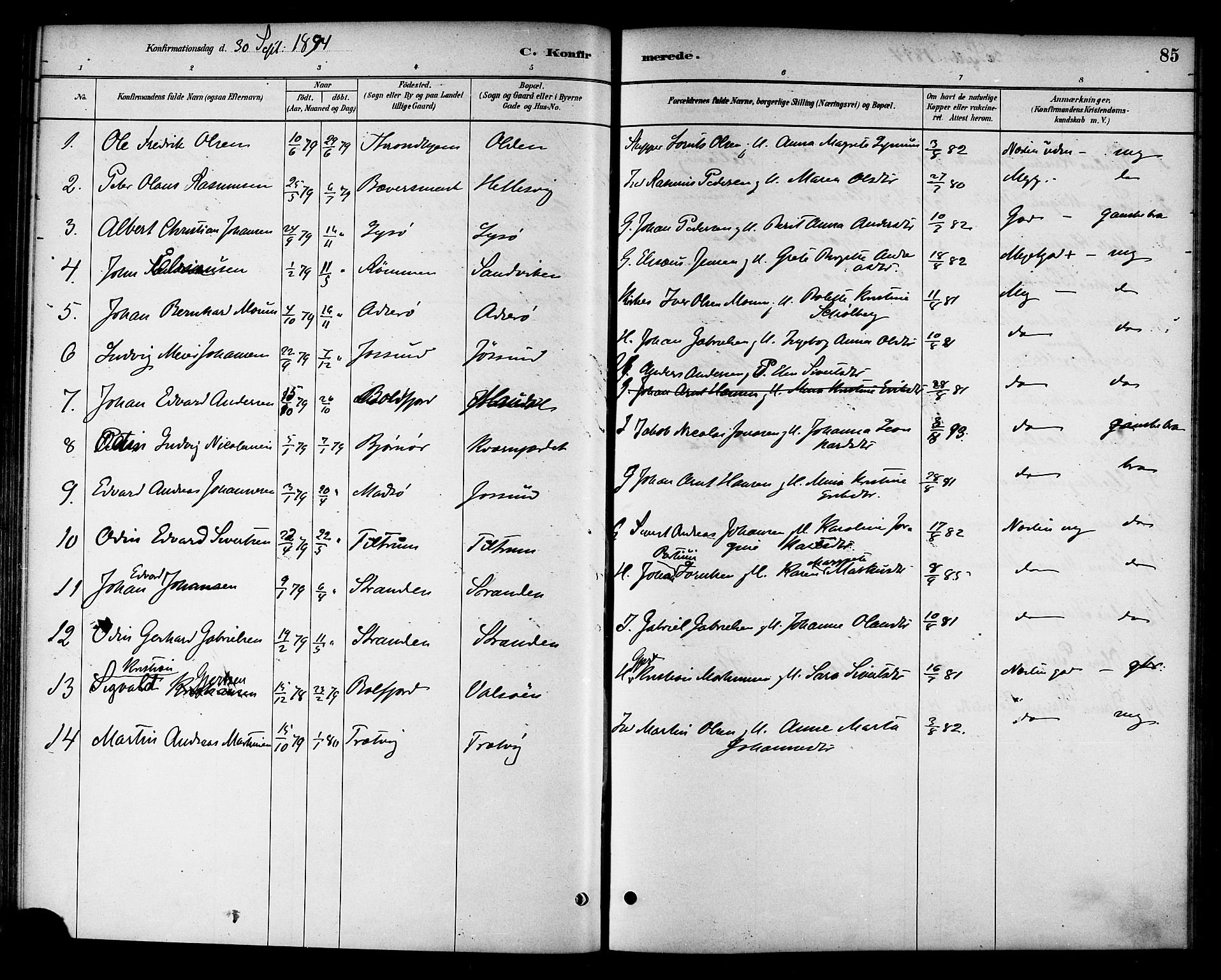 Ministerialprotokoller, klokkerbøker og fødselsregistre - Sør-Trøndelag, SAT/A-1456/654/L0663: Ministerialbok nr. 654A01, 1880-1894, s. 85
