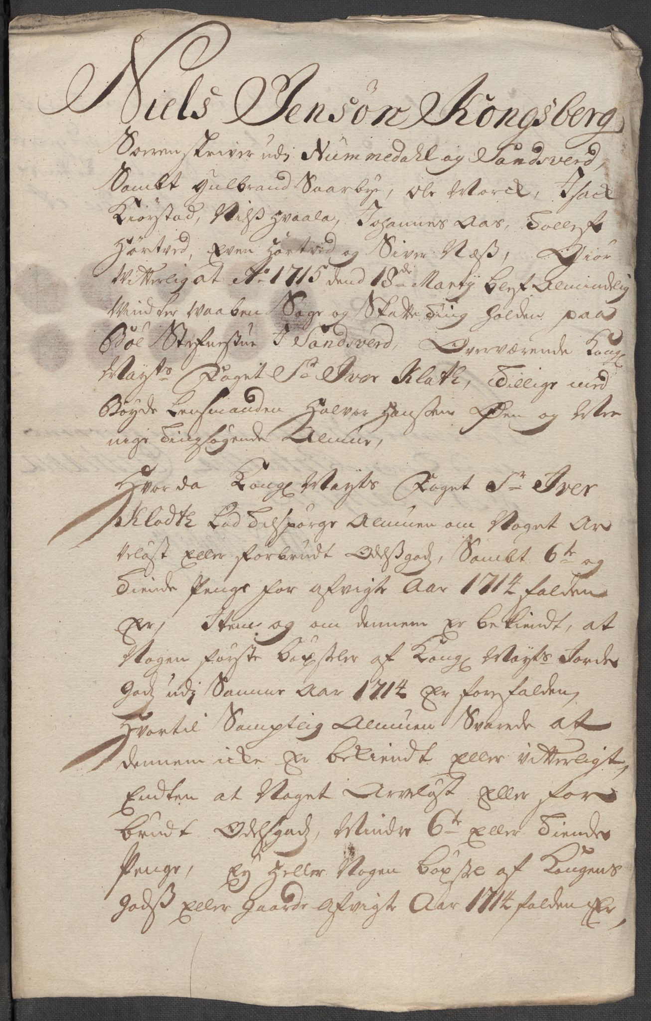 Rentekammeret inntil 1814, Reviderte regnskaper, Fogderegnskap, AV/RA-EA-4092/R24/L1589: Fogderegnskap Numedal og Sandsvær, 1714, s. 331
