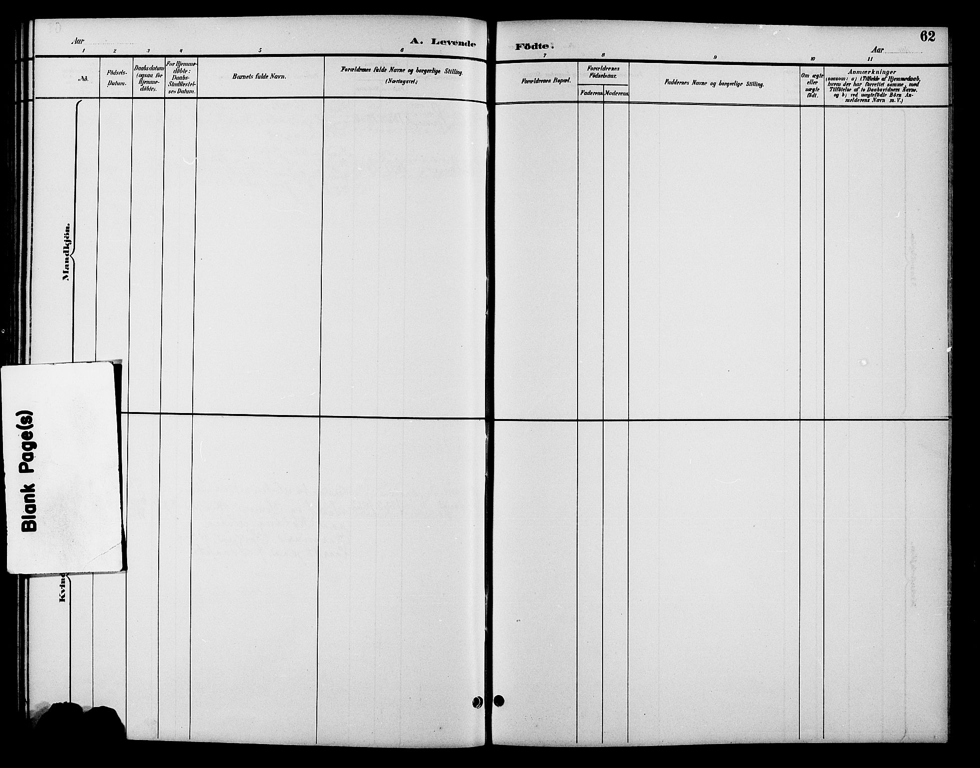 Fåberg prestekontor, SAH/PREST-086/H/Ha/Hab/L0010: Klokkerbok nr. 10, 1892-1900, s. 62