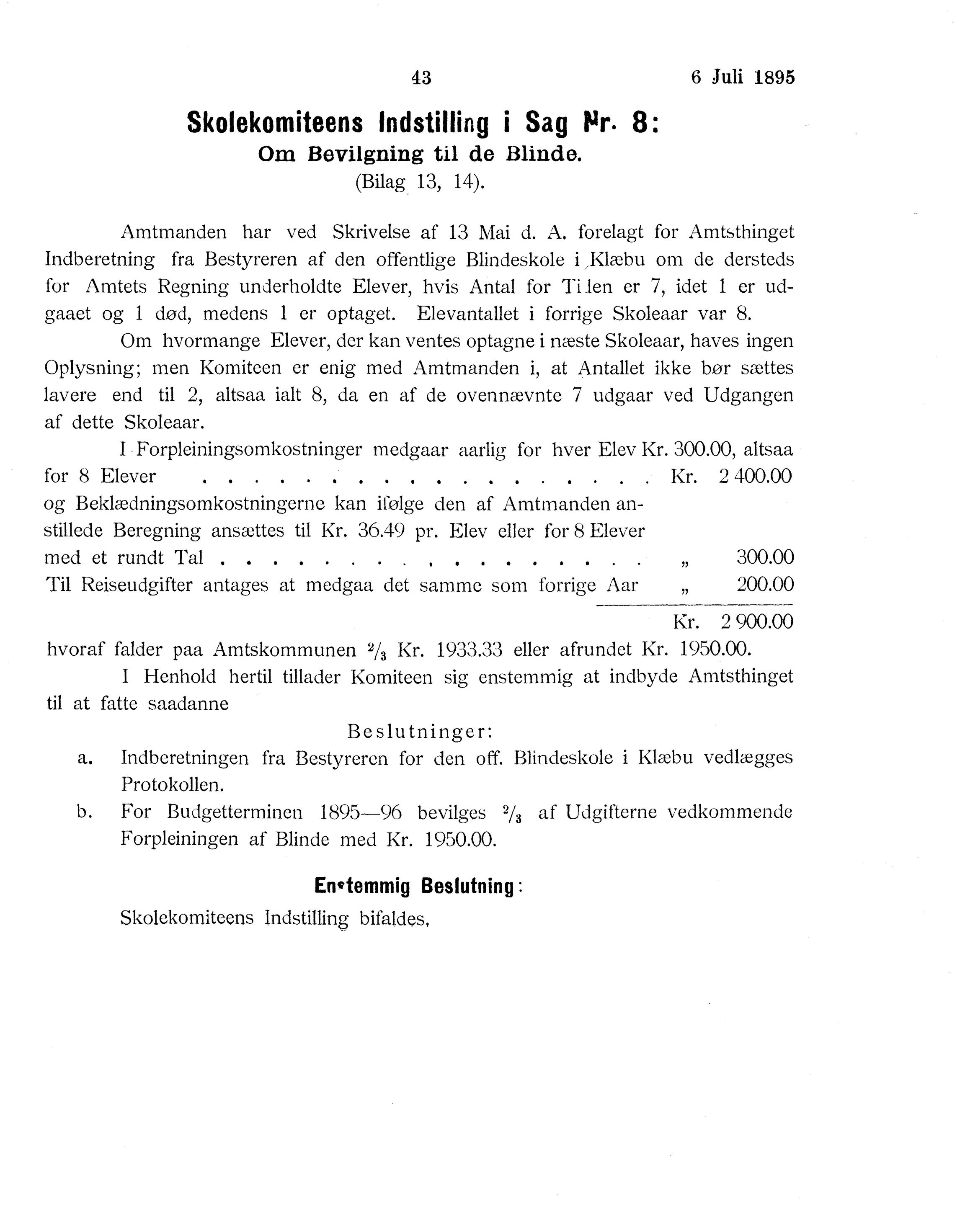 Nordland Fylkeskommune. Fylkestinget, AIN/NFK-17/176/A/Ac/L0018: Fylkestingsforhandlinger 1895, 1895