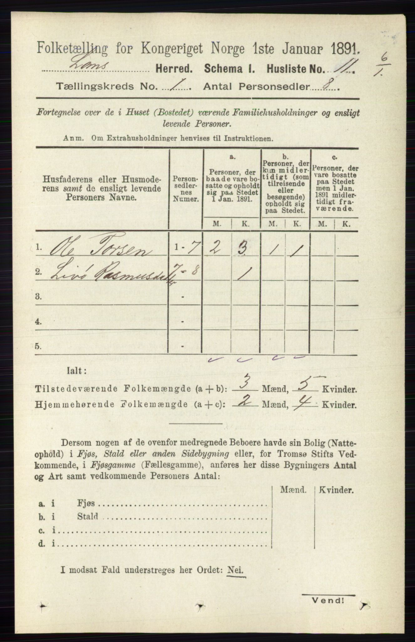 RA, Folketelling 1891 for 0514 Lom herred, 1891, s. 32