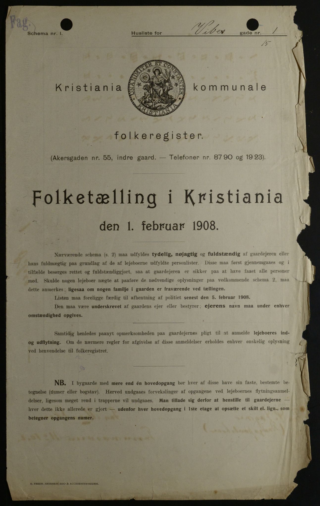 OBA, Kommunal folketelling 1.2.1908 for Kristiania kjøpstad, 1908, s. 110051