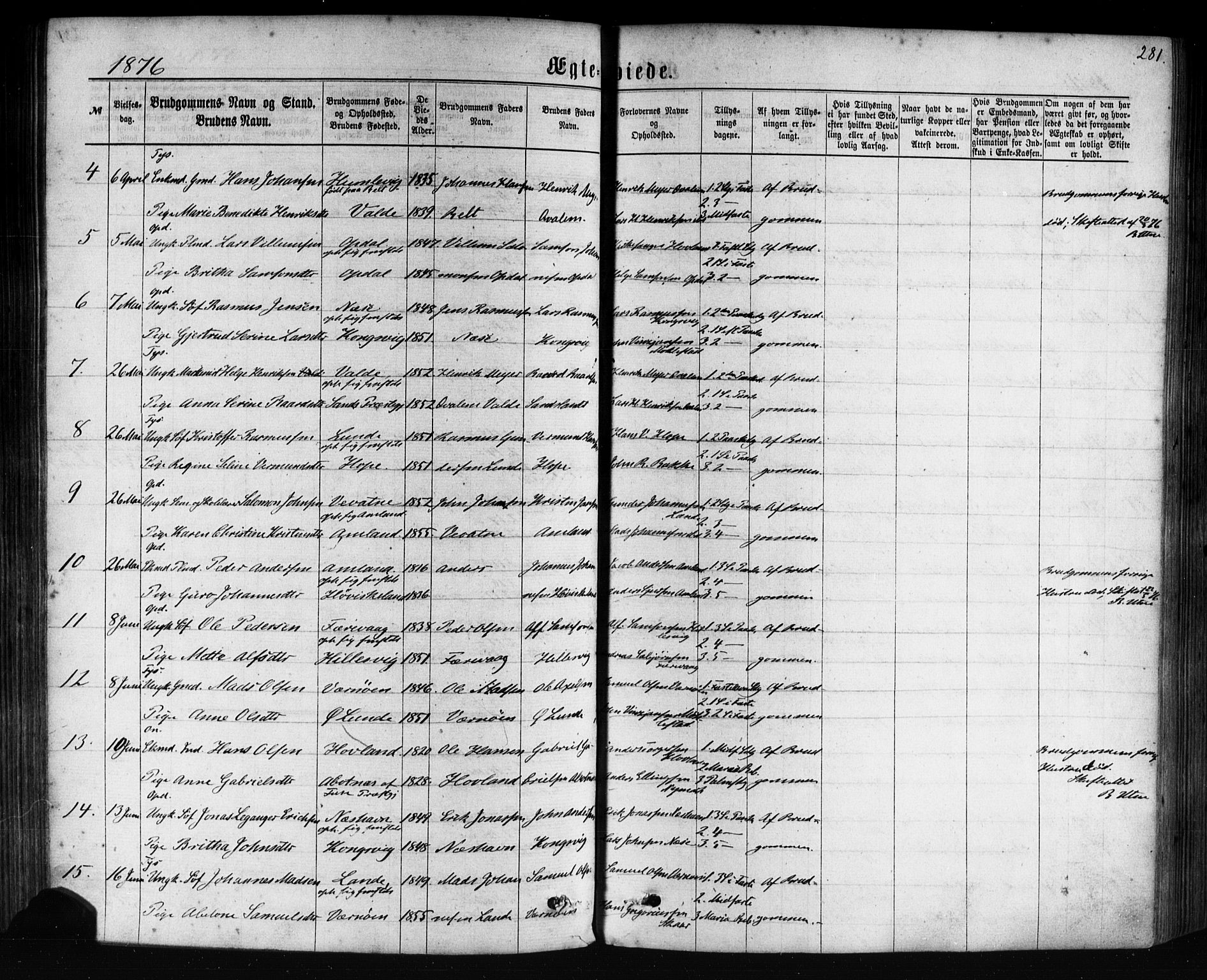 Tysnes sokneprestembete, AV/SAB-A-78601/H/Haa: Ministerialbok nr. A 12, 1872-1886, s. 281