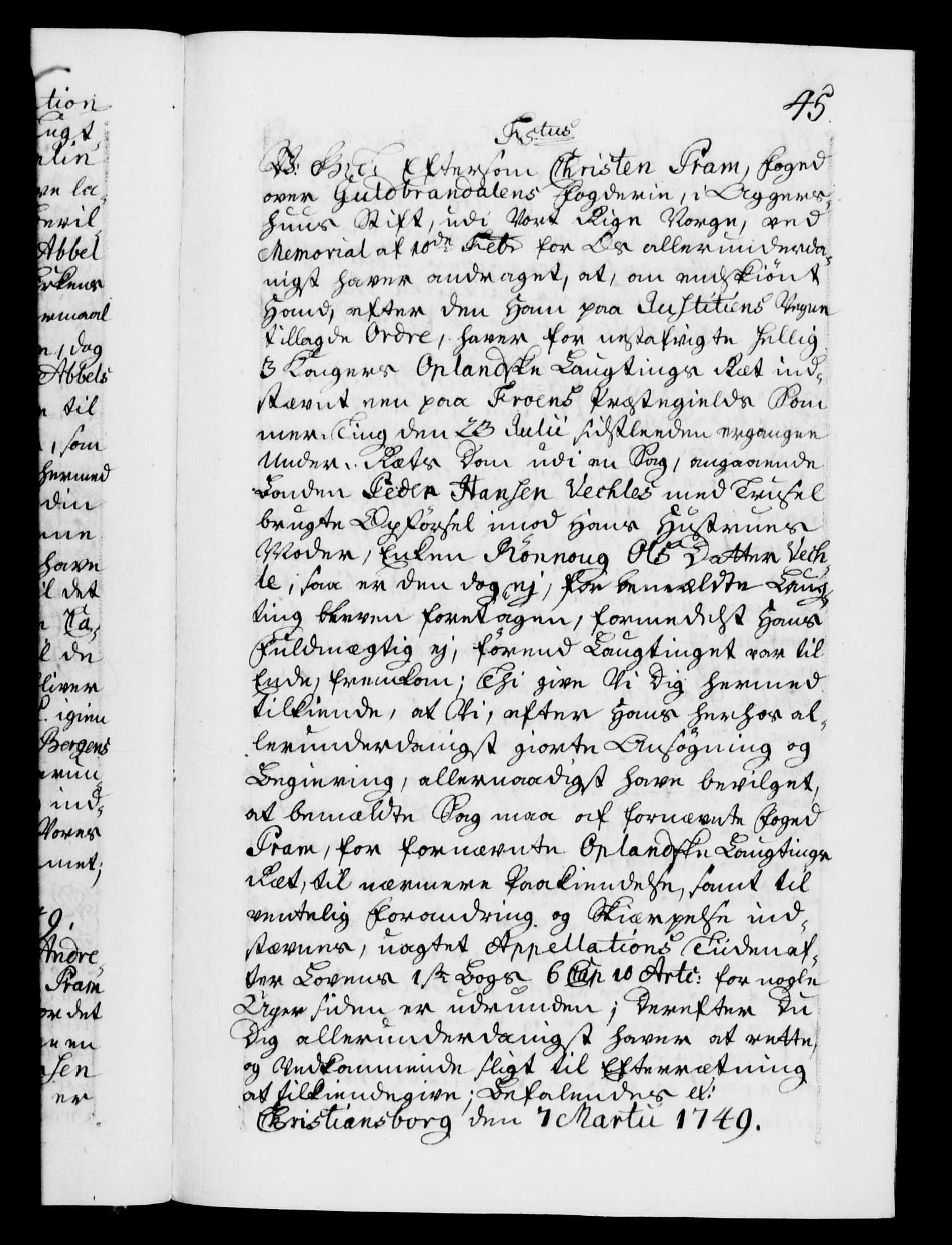 Danske Kanselli 1572-1799, AV/RA-EA-3023/F/Fc/Fca/Fcab/L0032: Norske tegnelser, 1749-1750, s. 45a