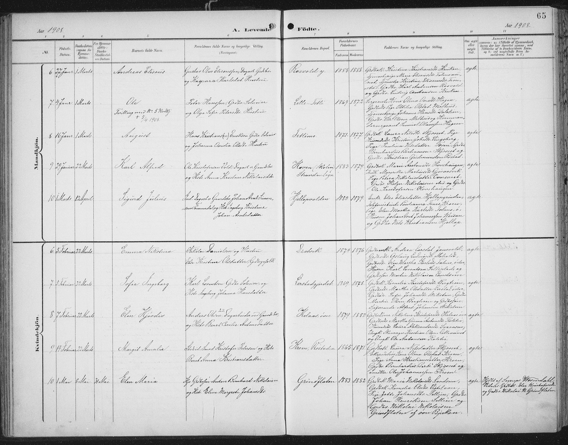 Ministerialprotokoller, klokkerbøker og fødselsregistre - Nord-Trøndelag, SAT/A-1458/701/L0011: Ministerialbok nr. 701A11, 1899-1915, s. 65