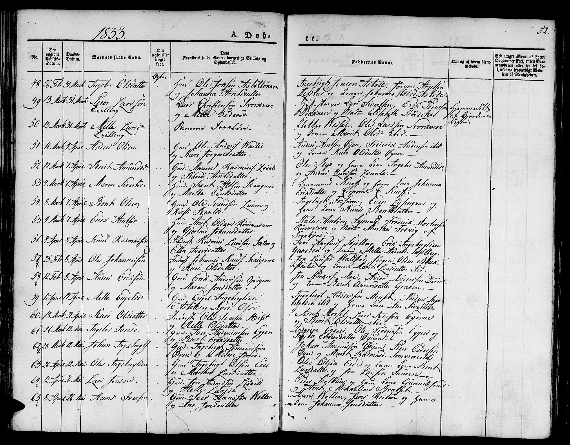 Ministerialprotokoller, klokkerbøker og fødselsregistre - Sør-Trøndelag, AV/SAT-A-1456/668/L0804: Ministerialbok nr. 668A04, 1826-1839, s. 52