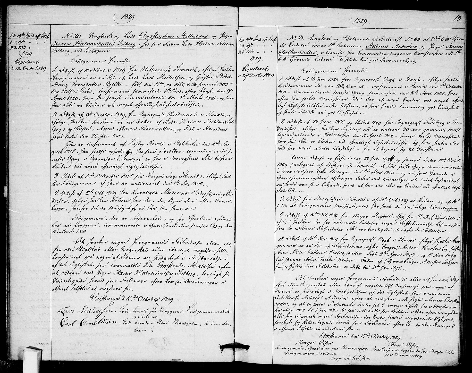 Garnisonsmenigheten Kirkebøker, AV/SAO-A-10846/H/Ha/L0002: Lysningsprotokoll nr. I 2, 1829-1835, s. 13