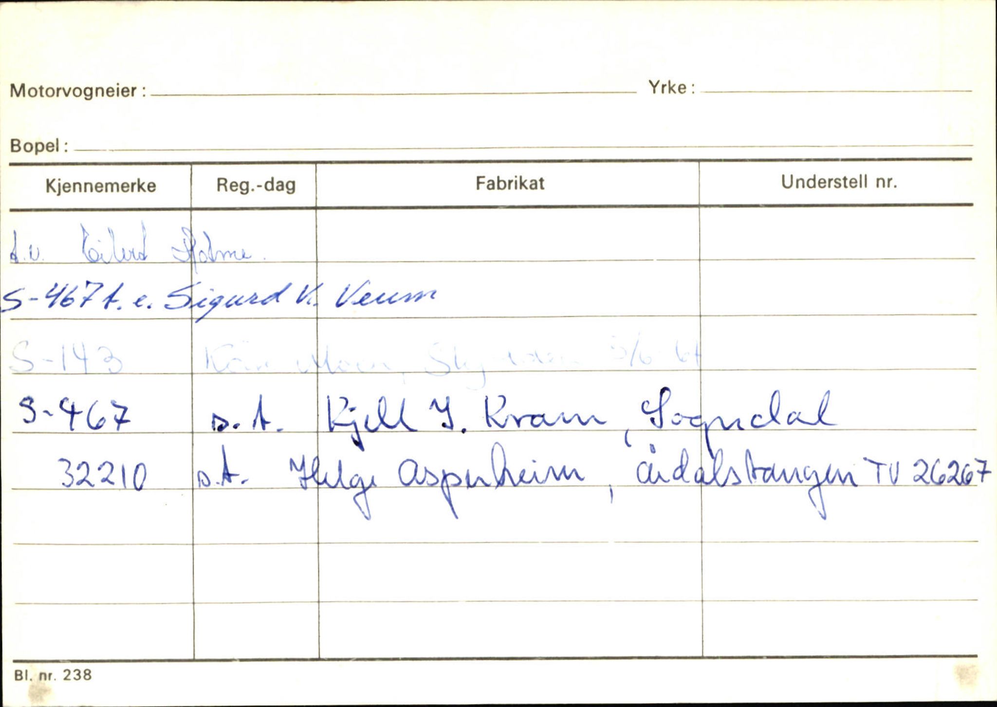 Statens vegvesen, Sogn og Fjordane vegkontor, AV/SAB-A-5301/4/F/L0125: Eigarregister Sogndal V-Å. Aurland A-Å. Fjaler A-N, 1945-1975, s. 368