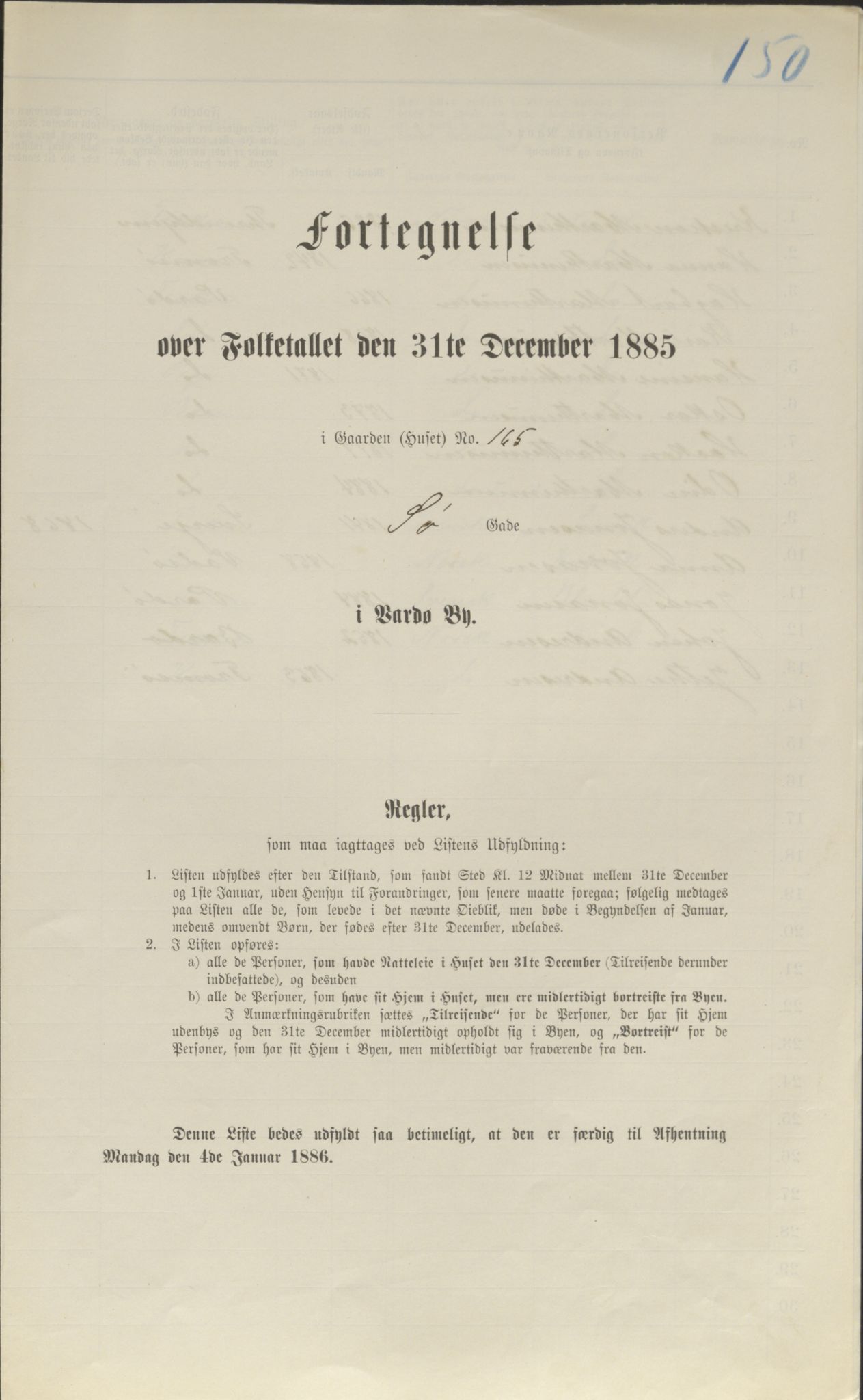 SATØ, Folketelling 1885 for 2002 Vardø kjøpstad, 1885, s. 150a