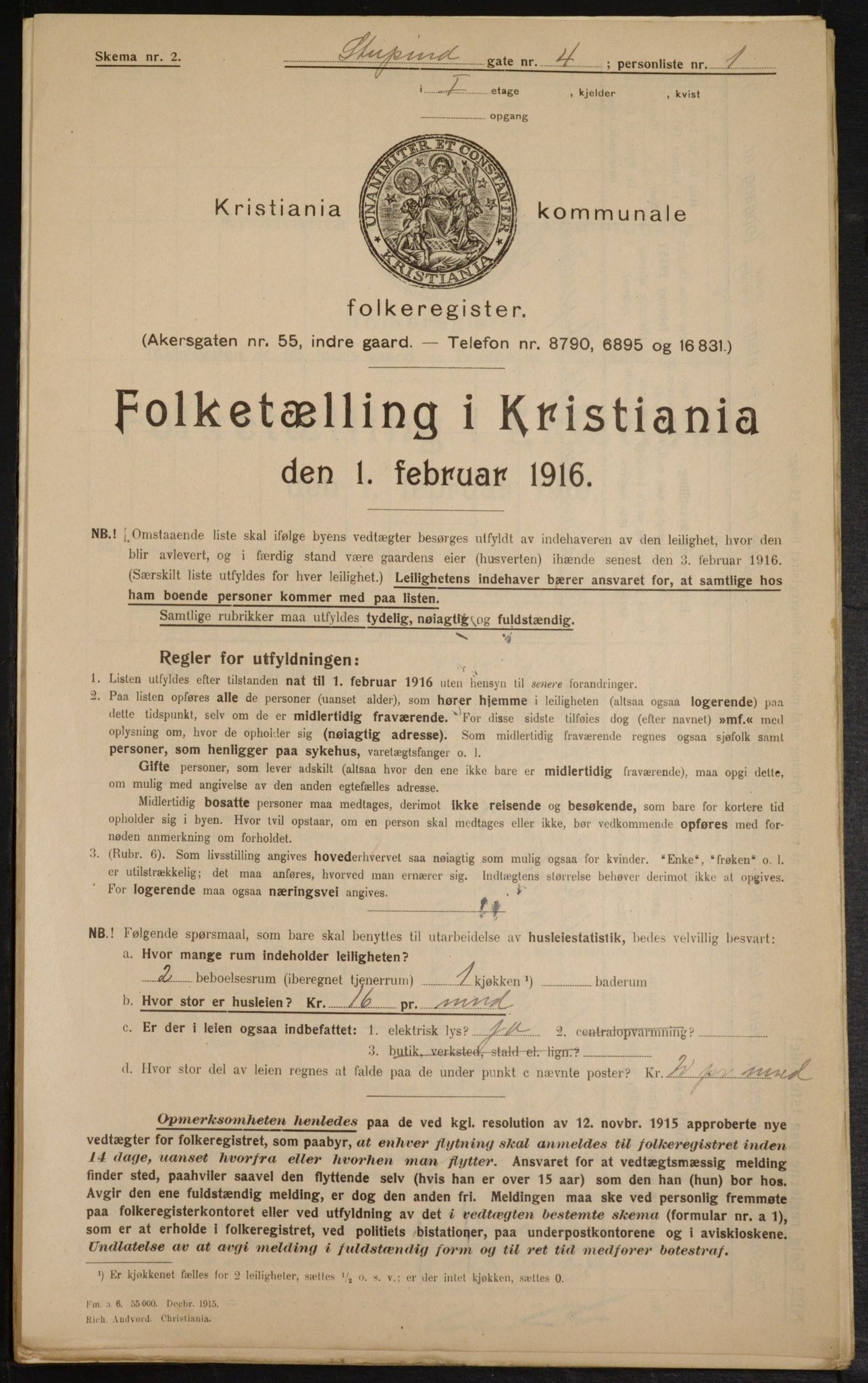 OBA, Kommunal folketelling 1.2.1916 for Kristiania, 1916, s. 107307