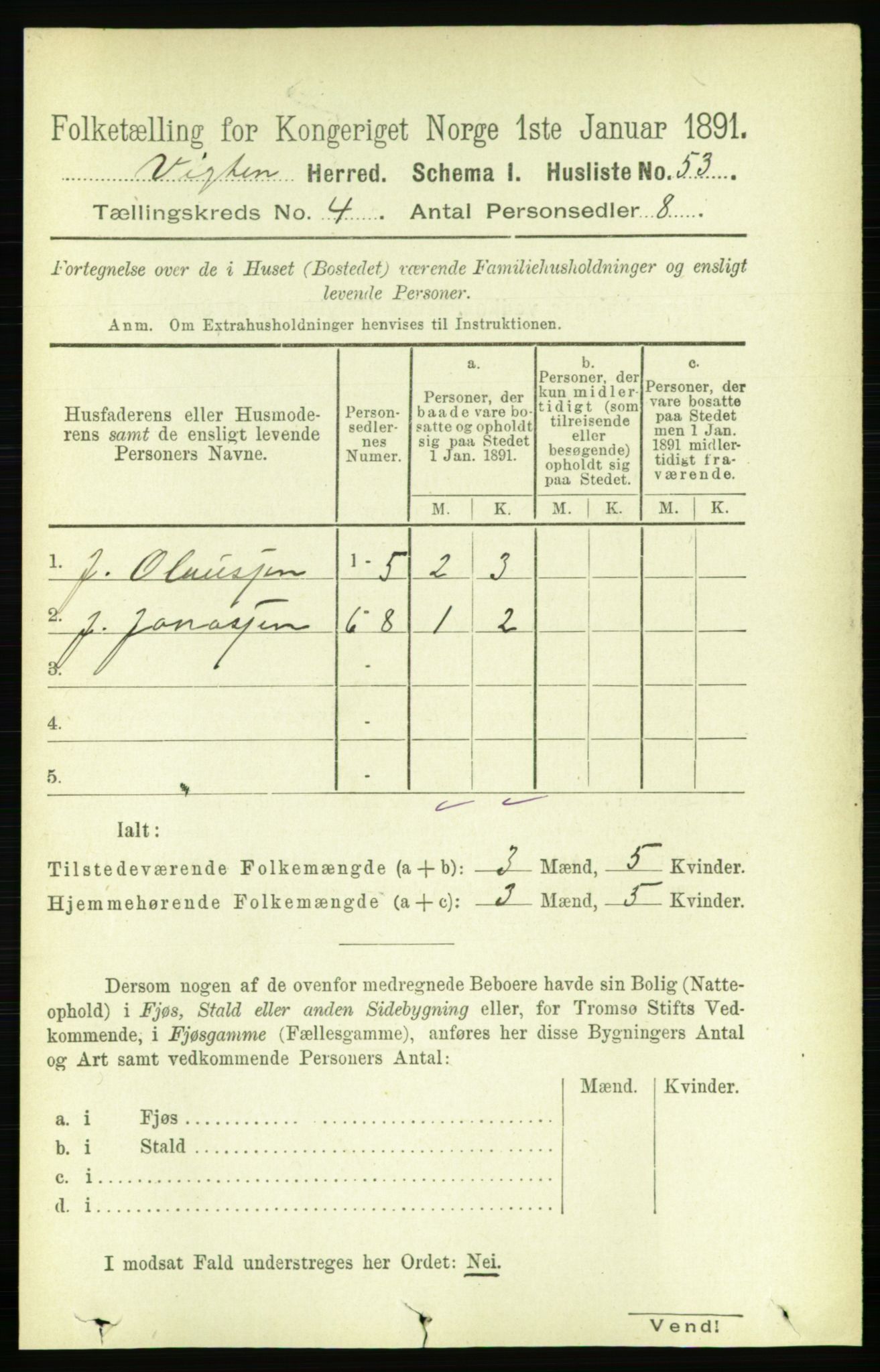 RA, Folketelling 1891 for 1750 Vikna herred, 1891, s. 2296