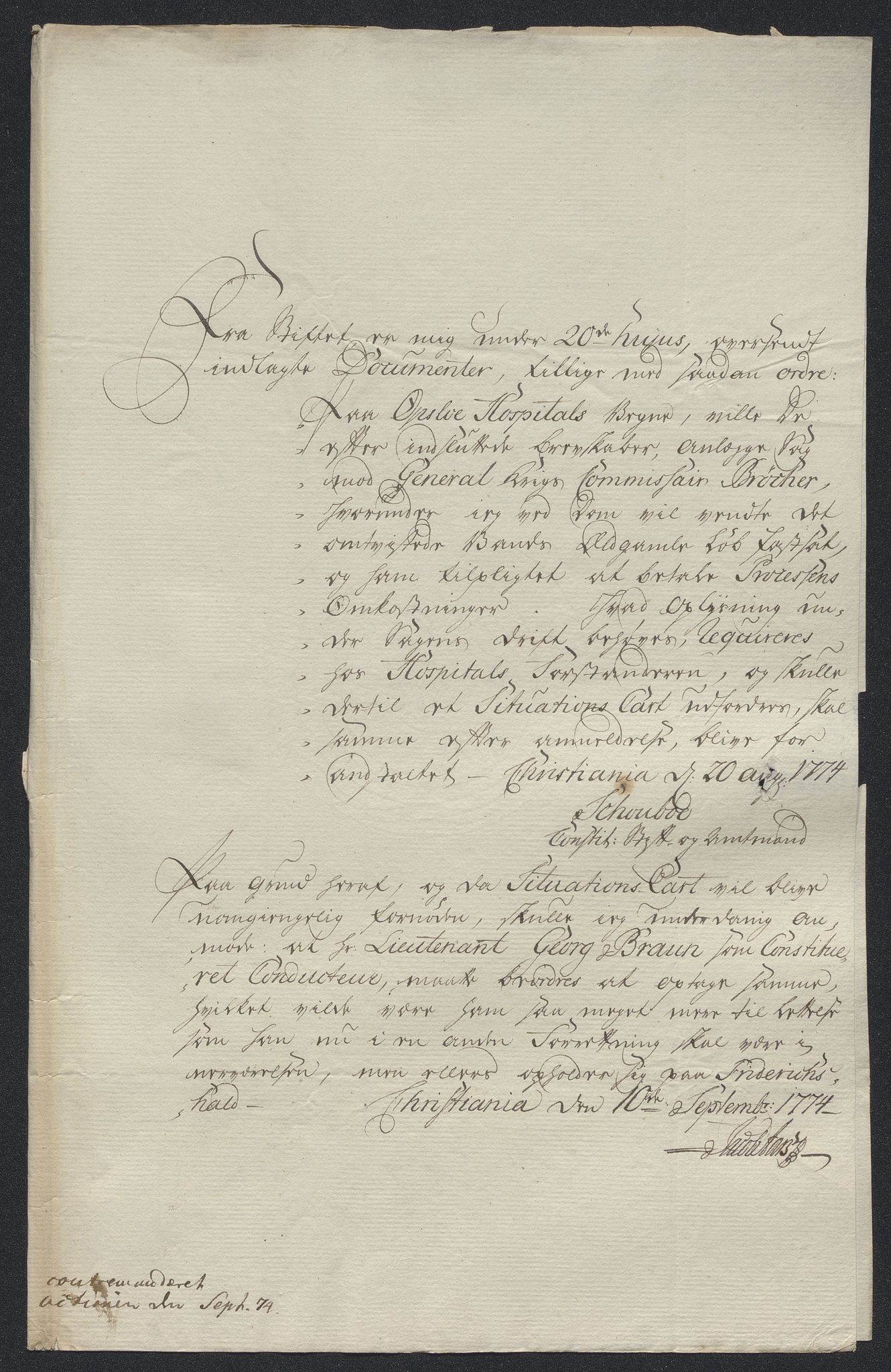 Oslo stiftsdireksjon, AV/SAO-A-11085/K/Kb/L0002/0009: Oslo Hospital / Vann fra Ekeberg og vannledning, 1774, s. 2