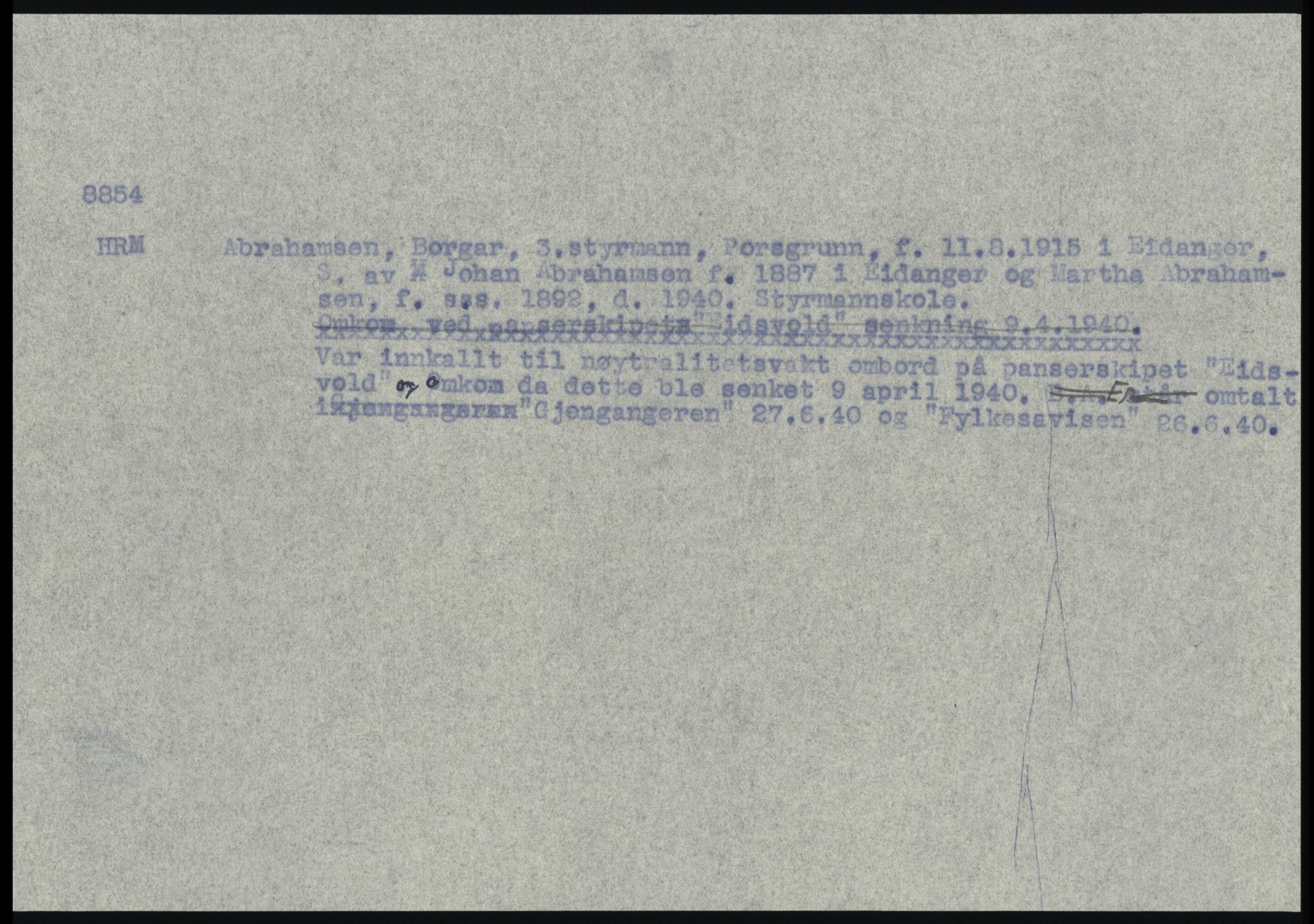 Sosialdepartementet, Våre Falne, RA/S-1708/E/Ee/L0025: Personmapper: Abelsen 01 - Amundsen, H. 65, 1945-1951, s. 151