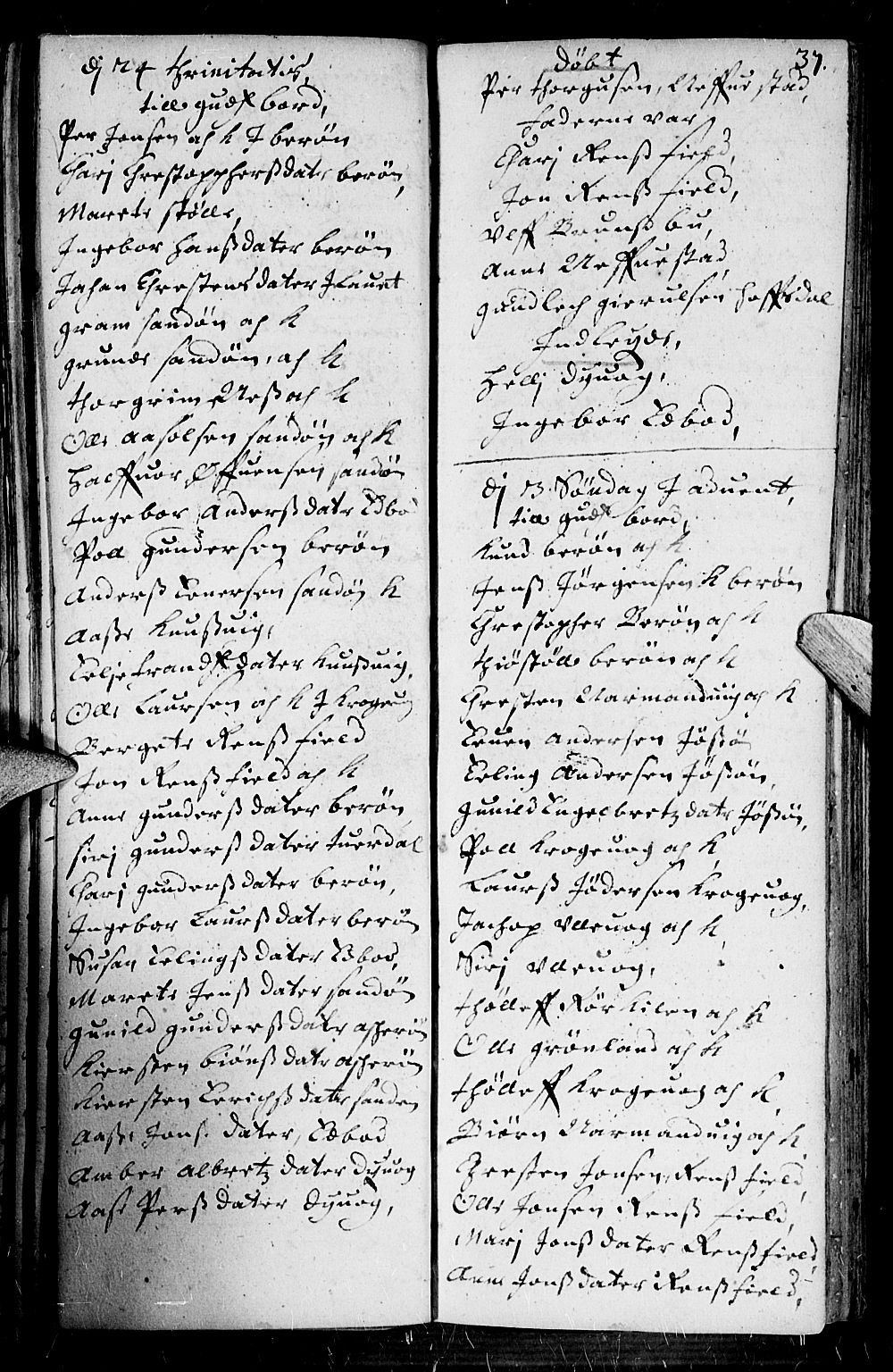 Dypvåg sokneprestkontor, AV/SAK-1111-0007/F/Fb/Fba/L0001: Klokkerbok nr. B 1, 1699-1706, s. 37
