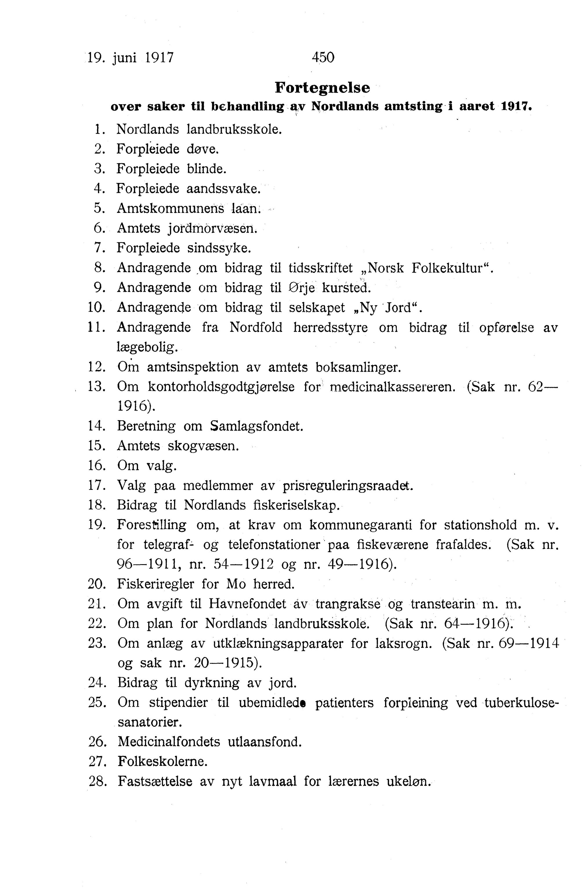 Nordland Fylkeskommune. Fylkestinget, AIN/NFK-17/176/A/Ac/L0040: Fylkestingsforhandlinger 1917, 1917, s. 450