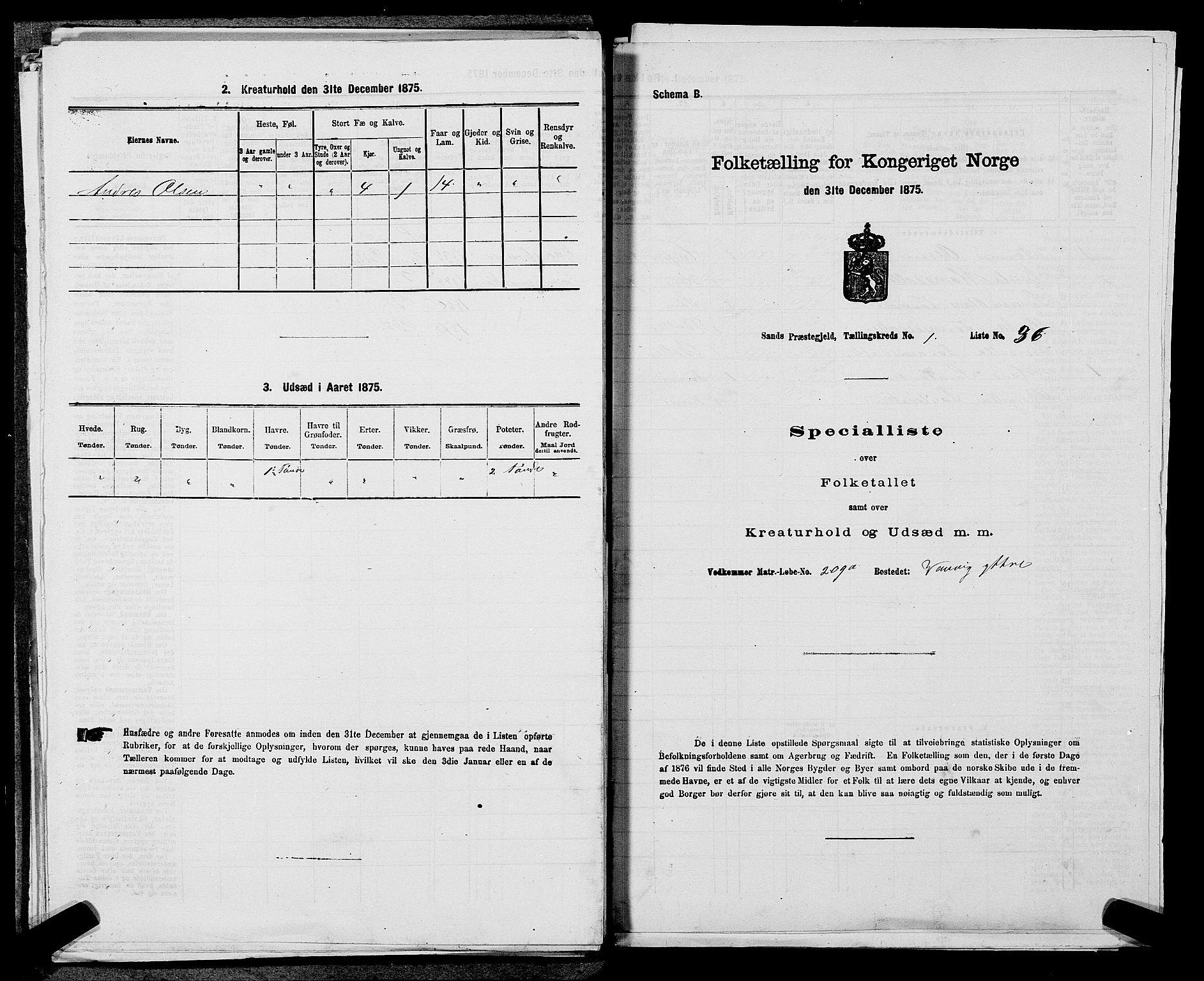 SAST, Folketelling 1875 for 1136P Sand prestegjeld, 1875, s. 132