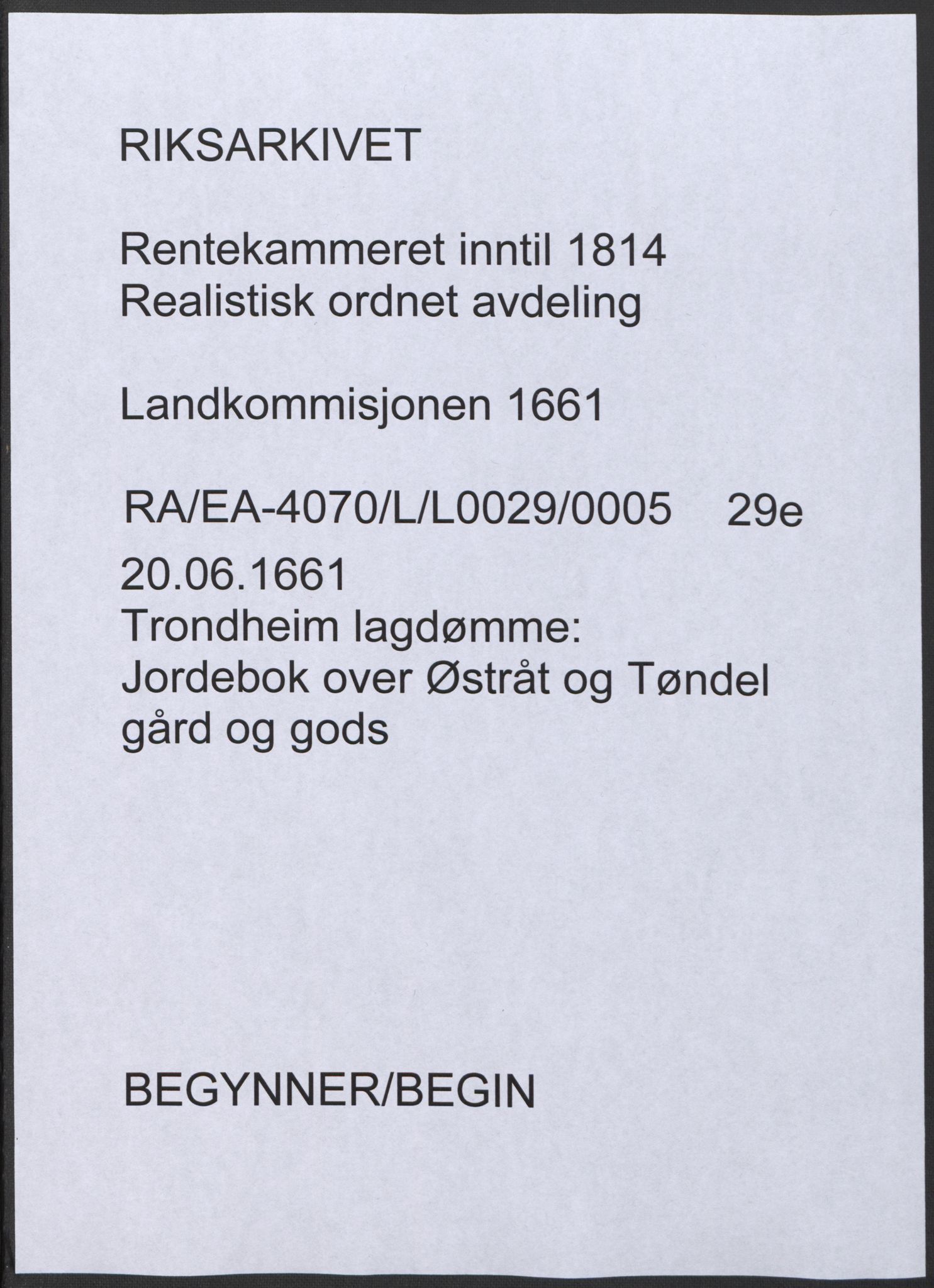 Rentekammeret inntil 1814, Realistisk ordnet avdeling, RA/EA-4070/L/L0029/0005: Trondheim lagdømme: / Jordebok over Østråt og Tøndel gård og gods, 1661