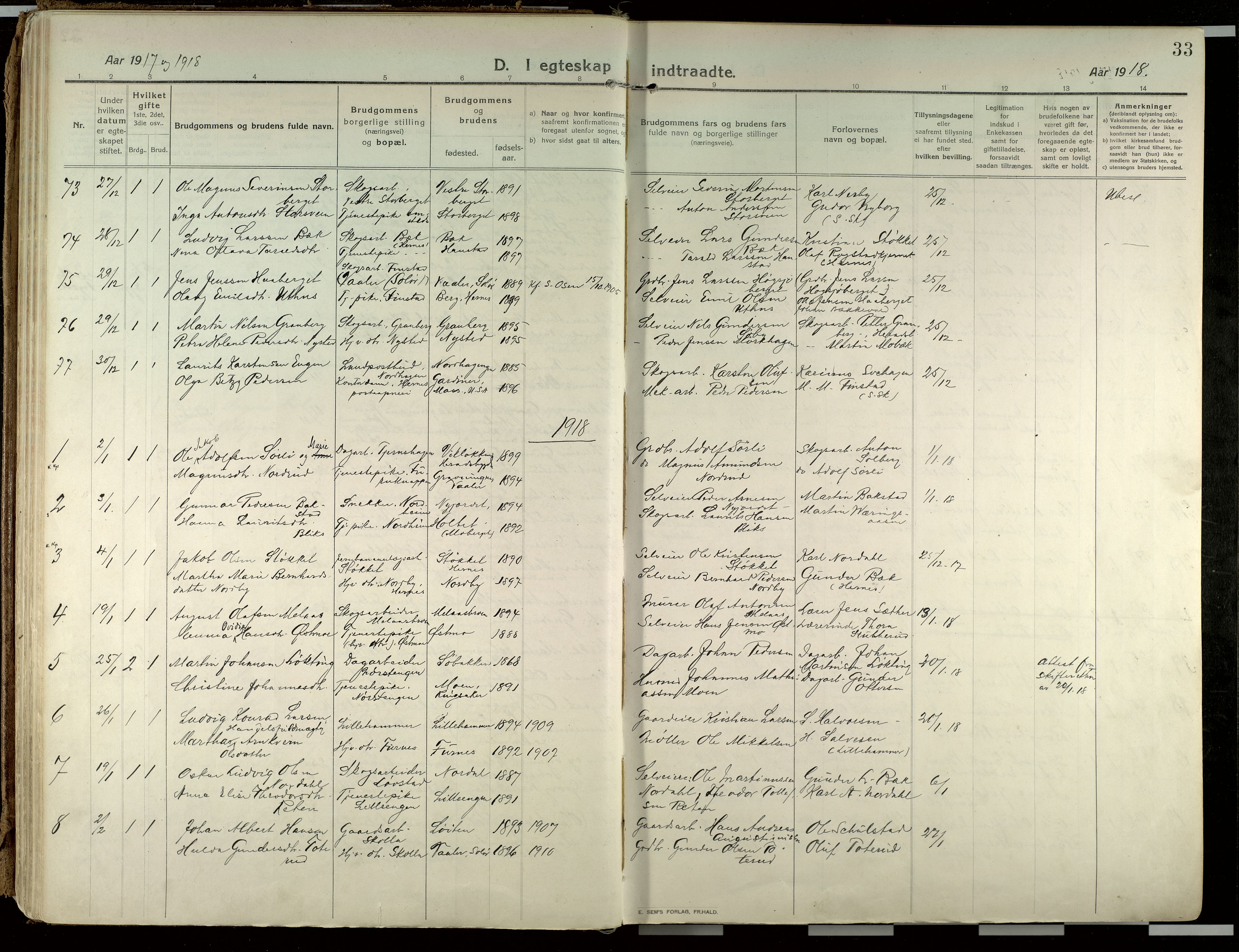 Elverum prestekontor, AV/SAH-PREST-044/H/Ha/Haa/L0021: Ministerialbok nr. 21, 1913-1928, s. 33