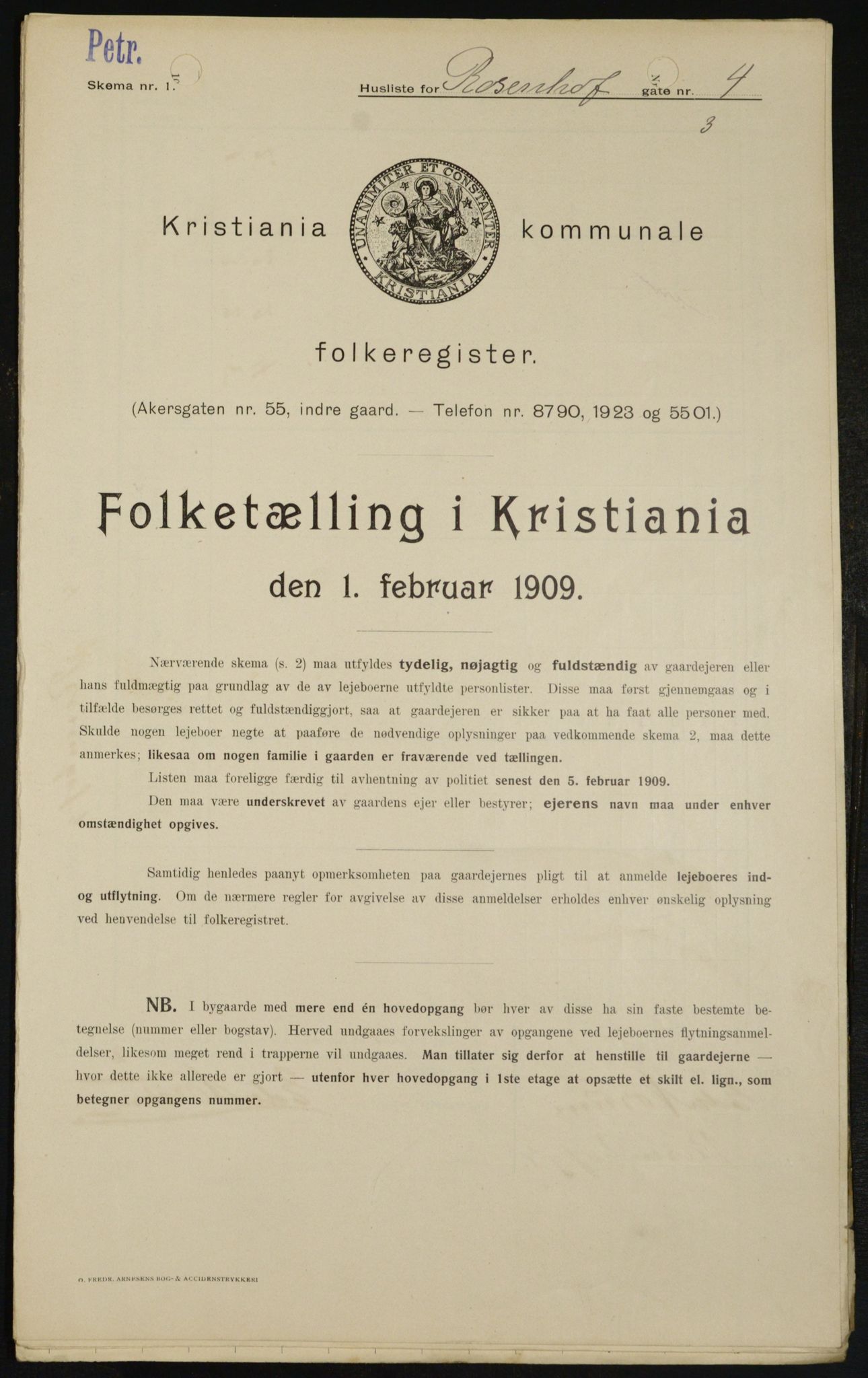 OBA, Kommunal folketelling 1.2.1909 for Kristiania kjøpstad, 1909, s. 75885