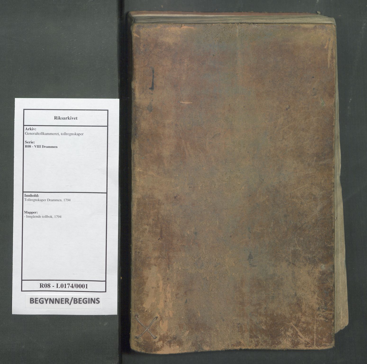 Generaltollkammeret, tollregnskaper, RA/EA-5490/R08/L0174/0001: Tollregnskaper Drammen / Inngående tollbok, 1794