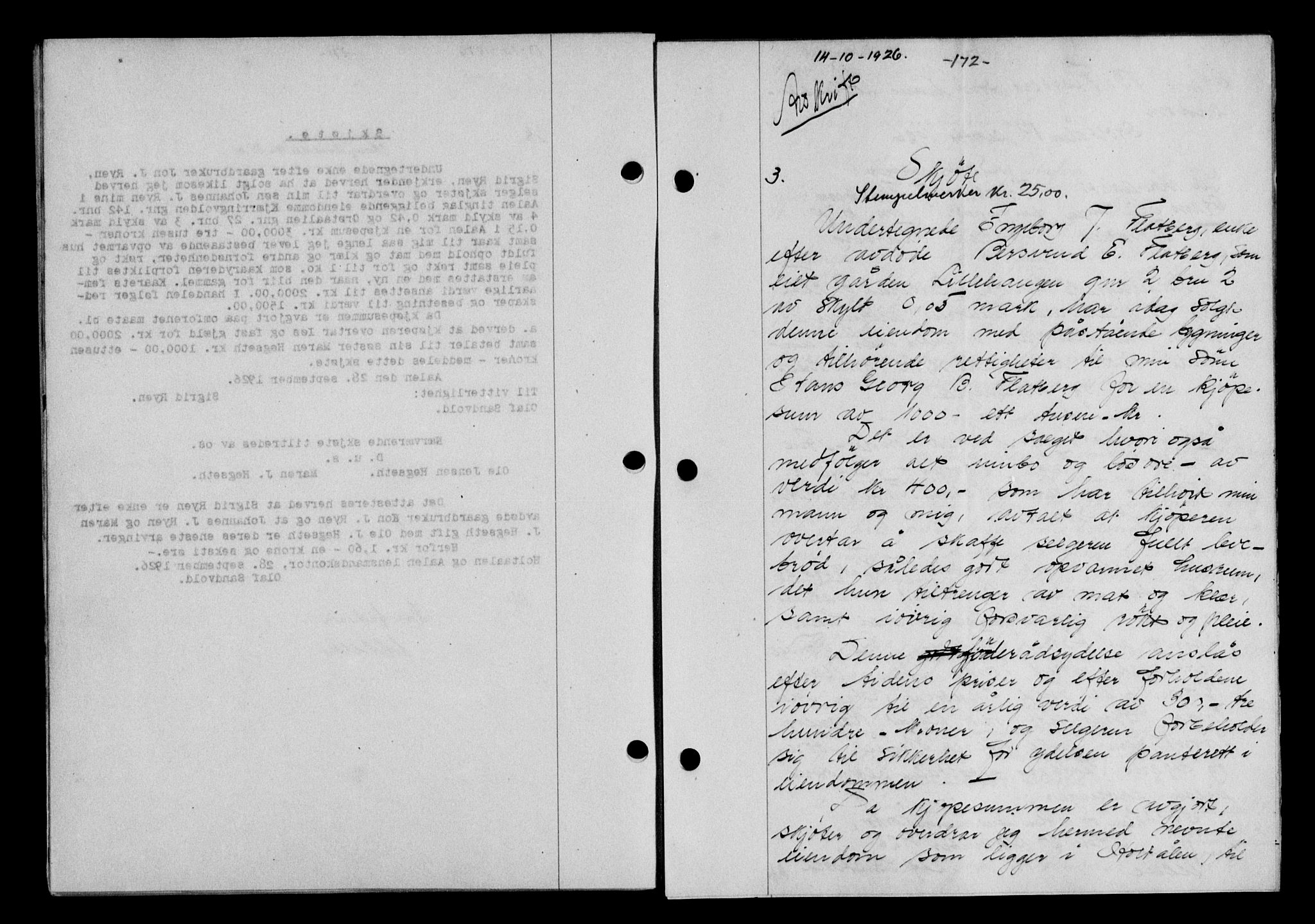 Gauldal sorenskriveri, SAT/A-0014/1/2/2C/L0035: Pantebok nr. 36, 1926-1927, s. 172, Tingl.dato: 14.10.1926