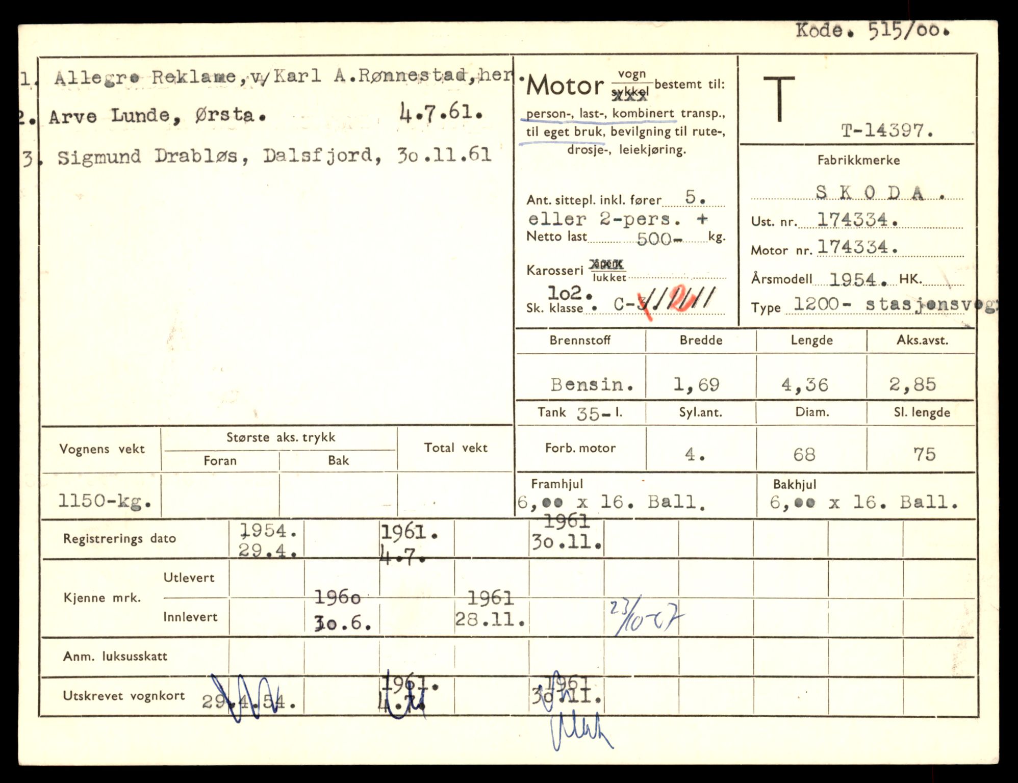 Møre og Romsdal vegkontor - Ålesund trafikkstasjon, AV/SAT-A-4099/F/Fe/L0045: Registreringskort for kjøretøy T 14320 - T 14444, 1927-1998, s. 1977
