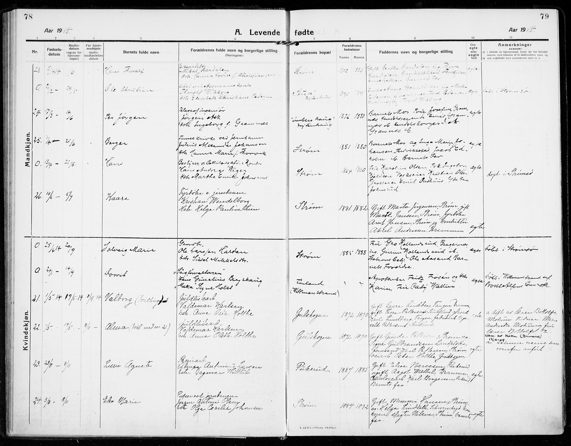 Strømsgodset kirkebøker, AV/SAKO-A-324/F/Fa/L0002: Ministerialbok nr. 2, 1910-1920, s. 78-79
