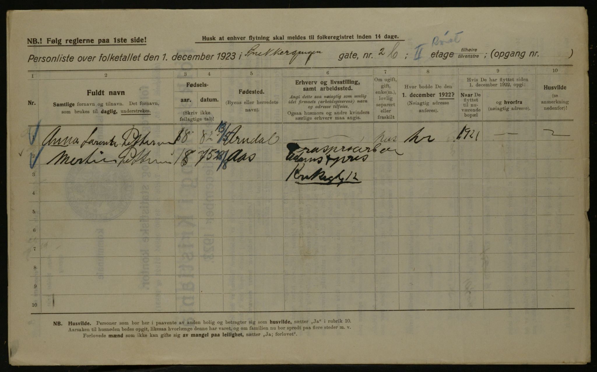 OBA, Kommunal folketelling 1.12.1923 for Kristiania, 1923, s. 108057