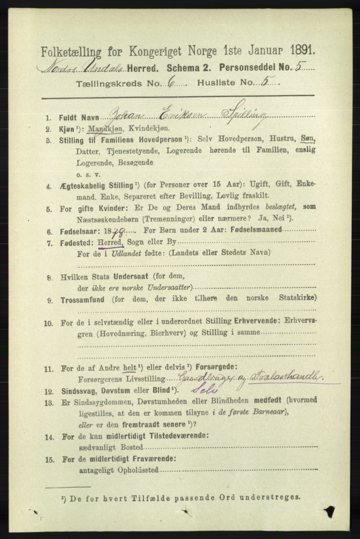 RA, Folketelling 1891 for 1028 Nord-Audnedal herred, 1891, s. 1534