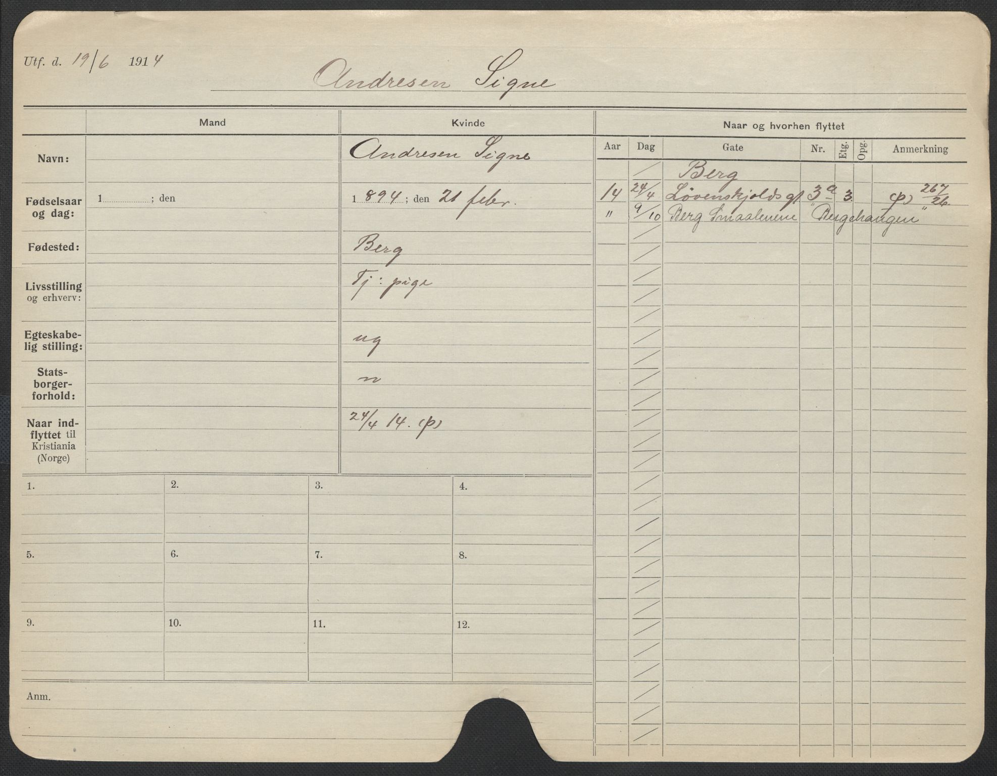 Oslo folkeregister, Registerkort, SAO/A-11715/F/Fa/Fac/L0012: Kvinner, 1906-1914, s. 927a