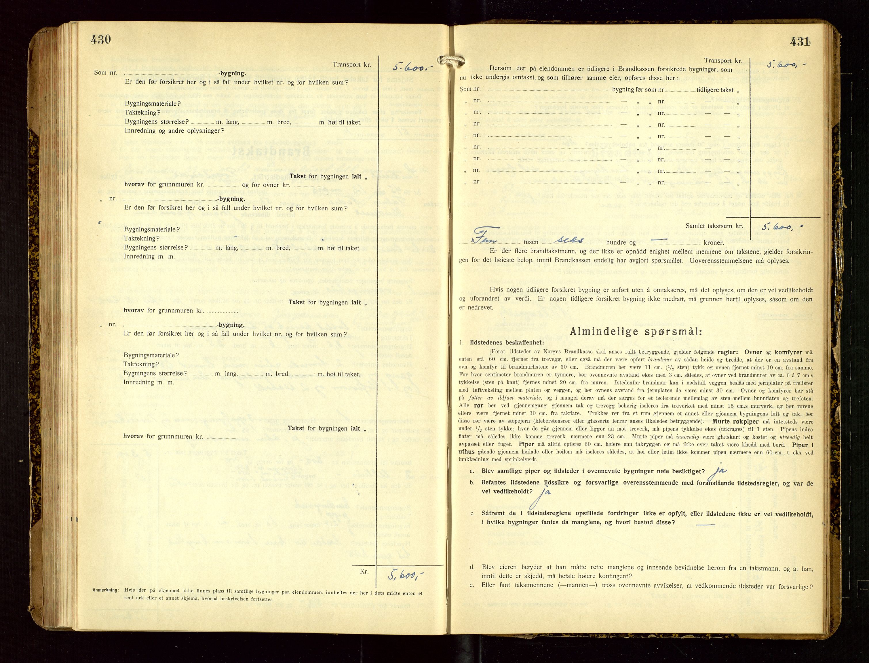 Skudenes lensmannskontor, SAST/A-100444/Gob/L0002: "Brandtakstprotokoll", 1925-1952, s. 430-431