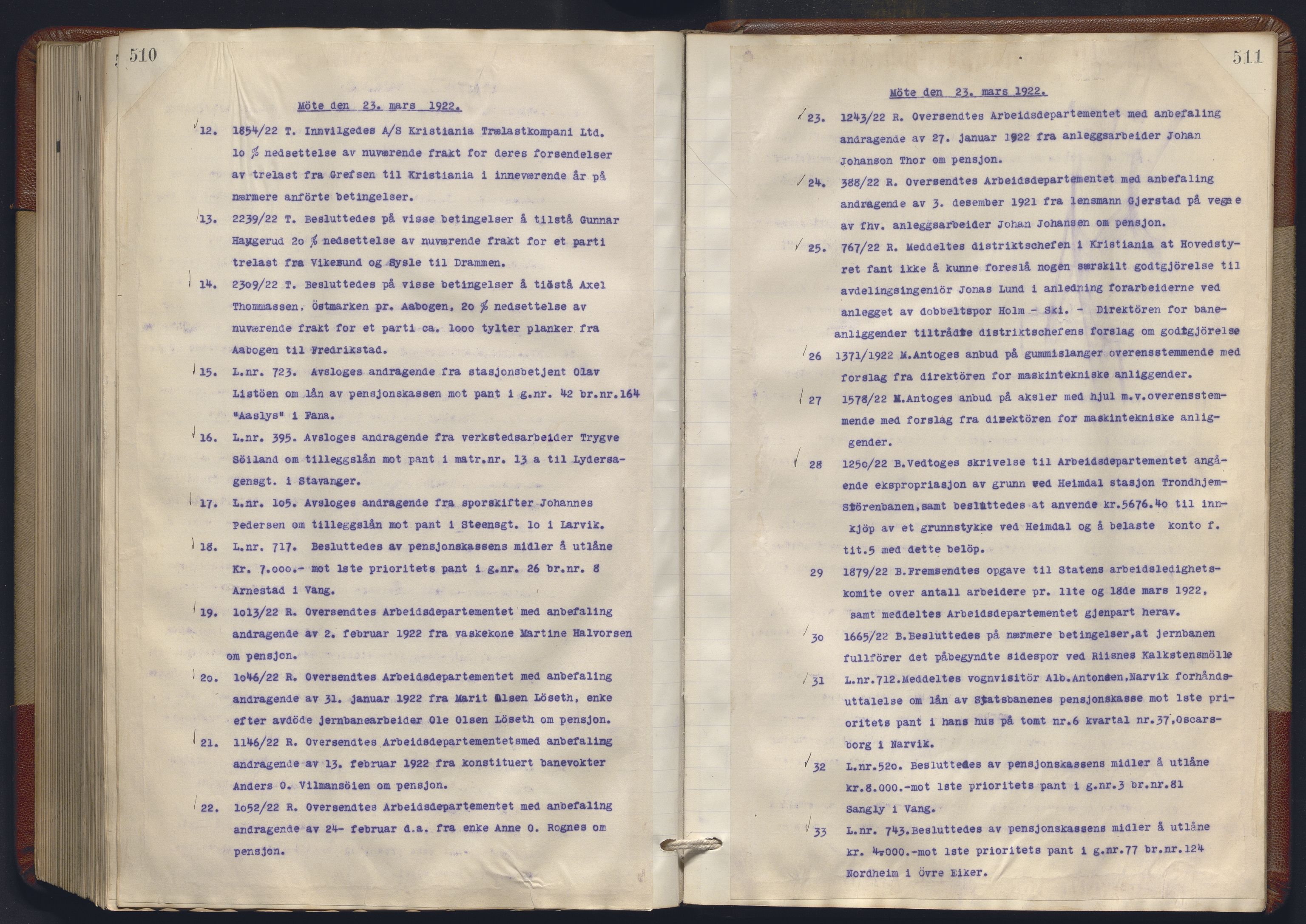 Norges statsbaner, Administrasjons- økonomi- og personalavdelingen, AV/RA-S-3412/A/Aa/L0018: Forhandlingsprotokoll, 1920-1922, s. 510-511