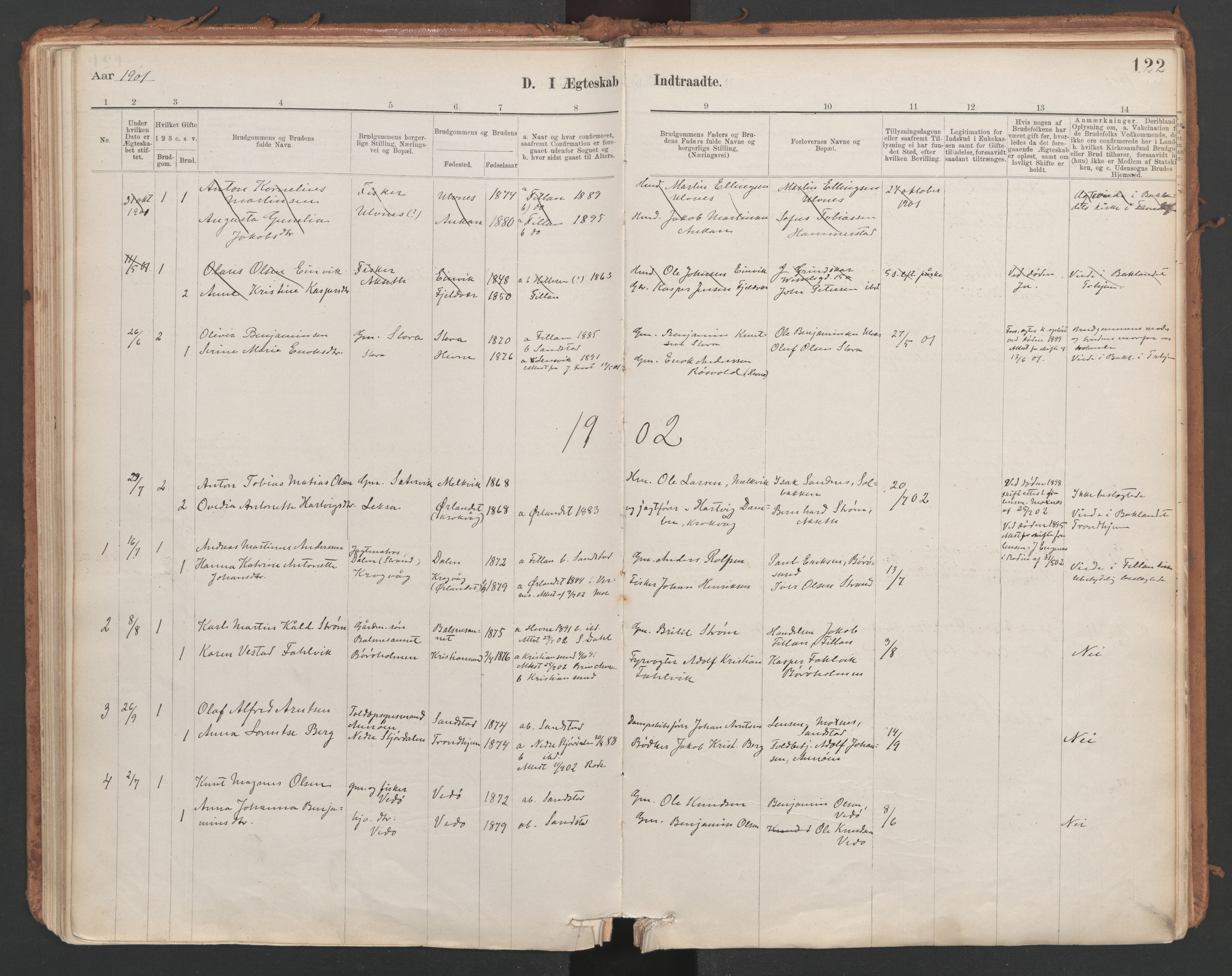 Ministerialprotokoller, klokkerbøker og fødselsregistre - Sør-Trøndelag, SAT/A-1456/639/L0572: Ministerialbok nr. 639A01, 1890-1920, s. 122