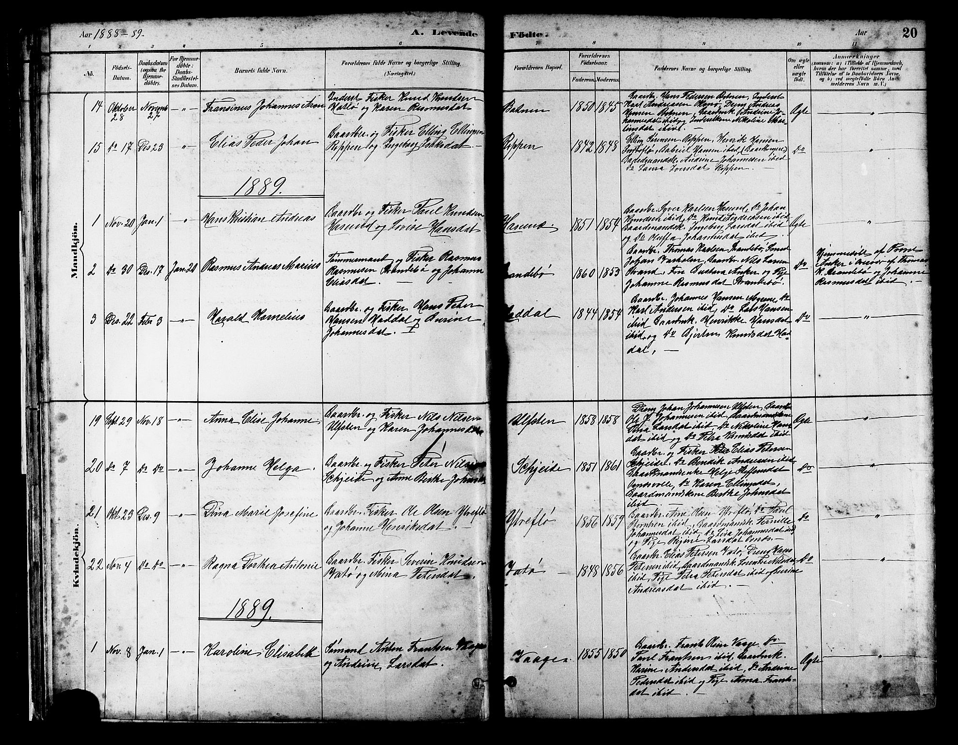 Ministerialprotokoller, klokkerbøker og fødselsregistre - Møre og Romsdal, AV/SAT-A-1454/509/L0112: Klokkerbok nr. 509C02, 1883-1922, s. 20