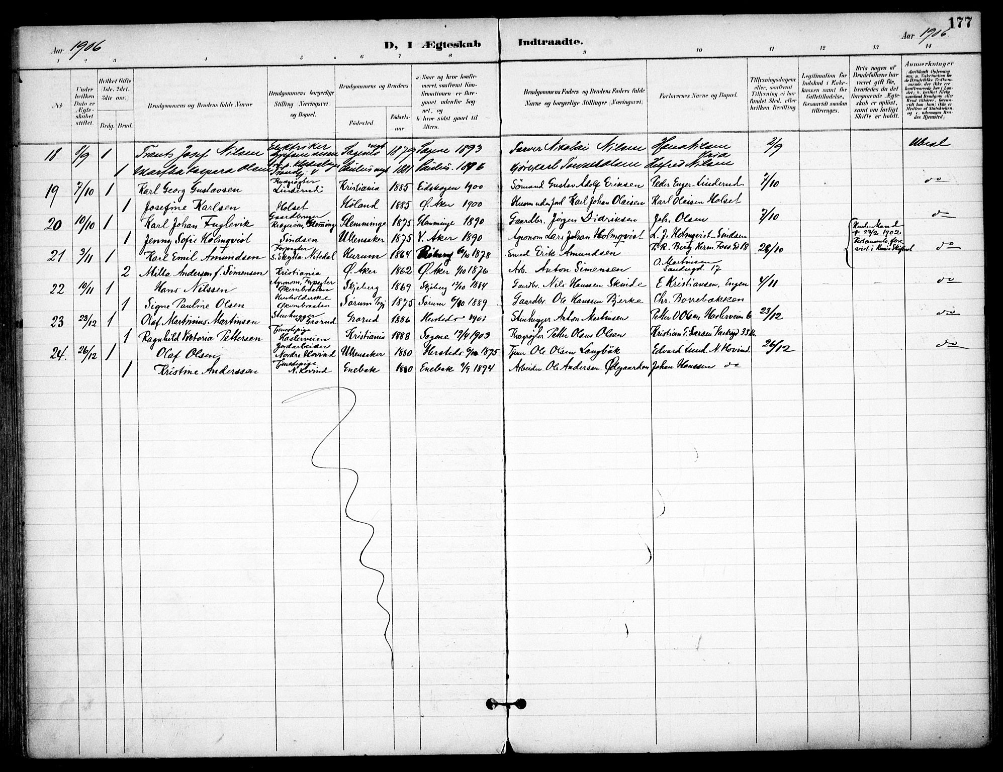Østre Aker prestekontor Kirkebøker, AV/SAO-A-10840/F/Fa/L0011: Ministerialbok nr. I 11, 1895-1917, s. 177