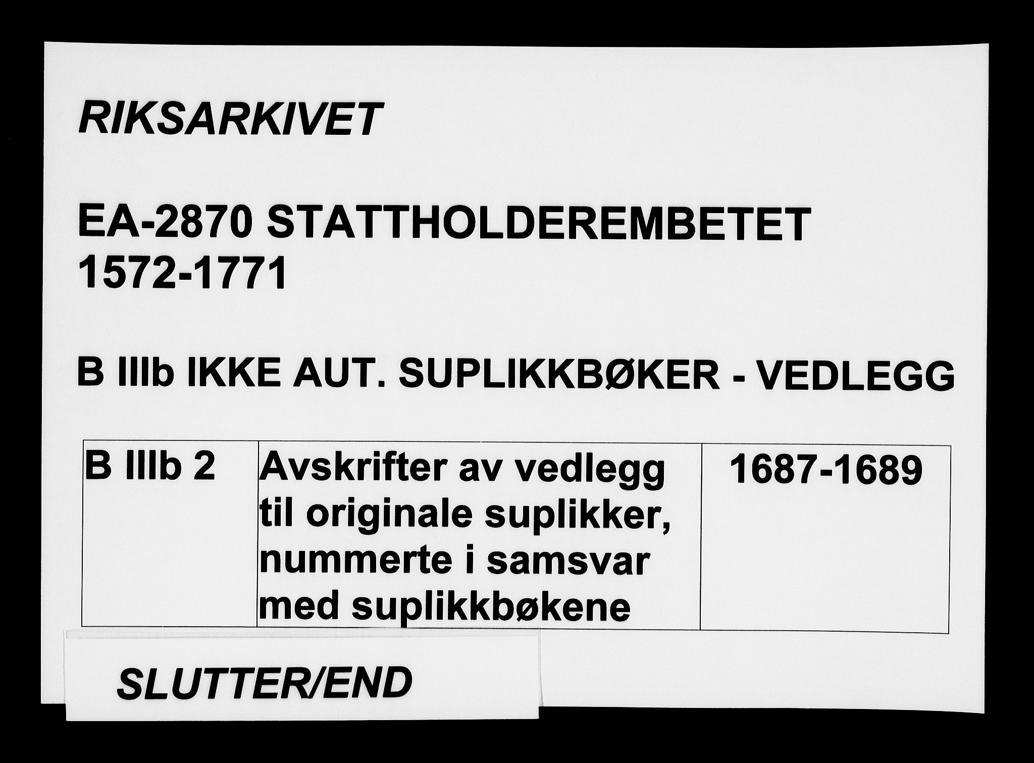 Stattholderembetet 1572-1771, RA/EA-2870/Af/L0002: Avskrifter av vedlegg til originale supplikker, nummerert i samsvar med supplikkbøkene, 1687-1689