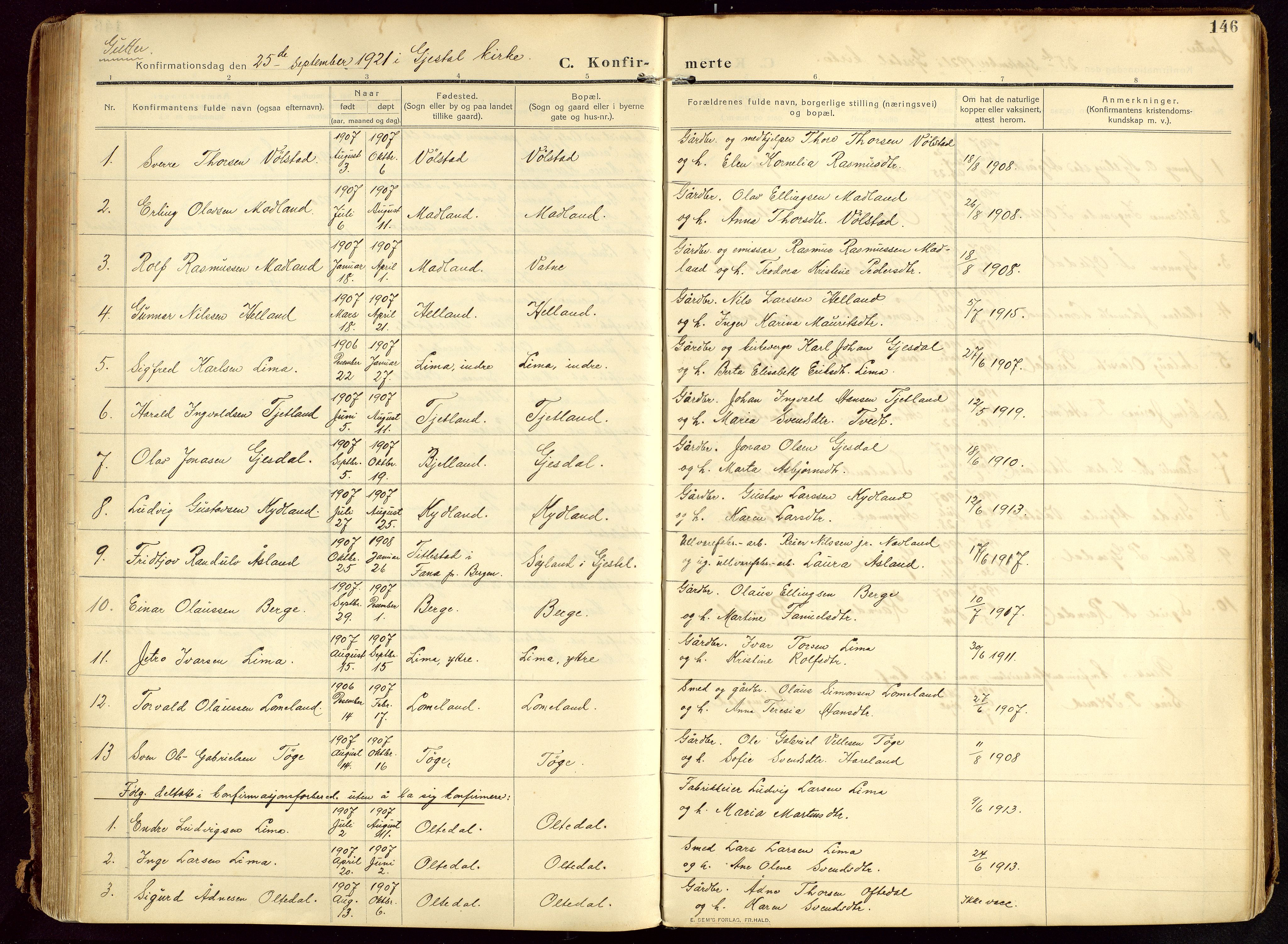 Lye sokneprestkontor, AV/SAST-A-101794/002/B/L0001: Ministerialbok nr. A 13, 1910-1925, s. 146
